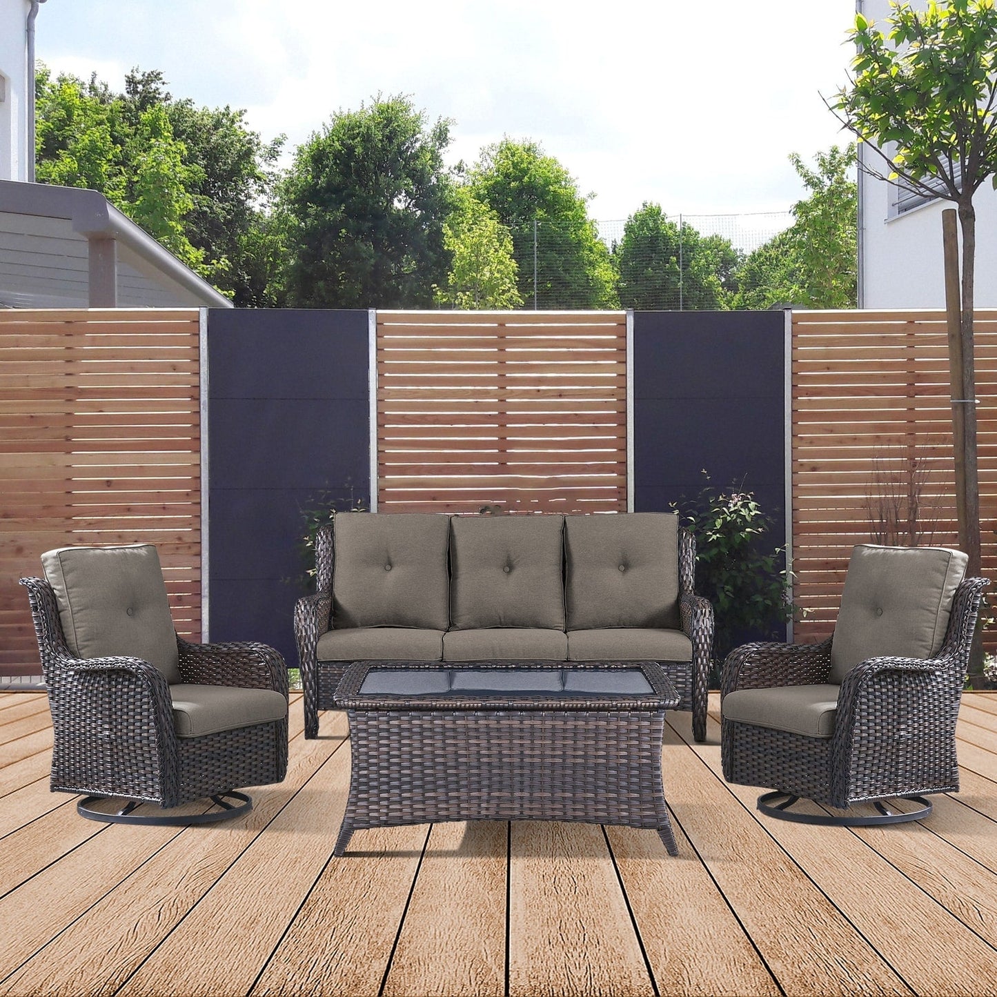 Gymojoy 4-Piece Patio Sofa with Swivel Glider Chair Set
