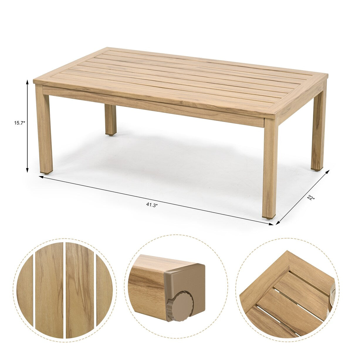 4-Piece Wood-grain Aluminum Patio Conversation Set with Rattan Chair Back and Cushions