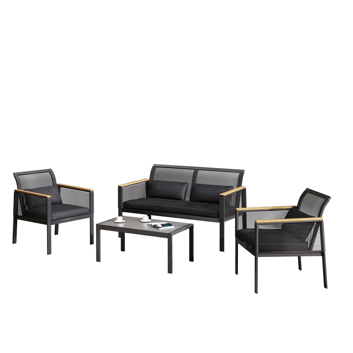 4-pc. Black Wicker Cord Patio Conversation Set