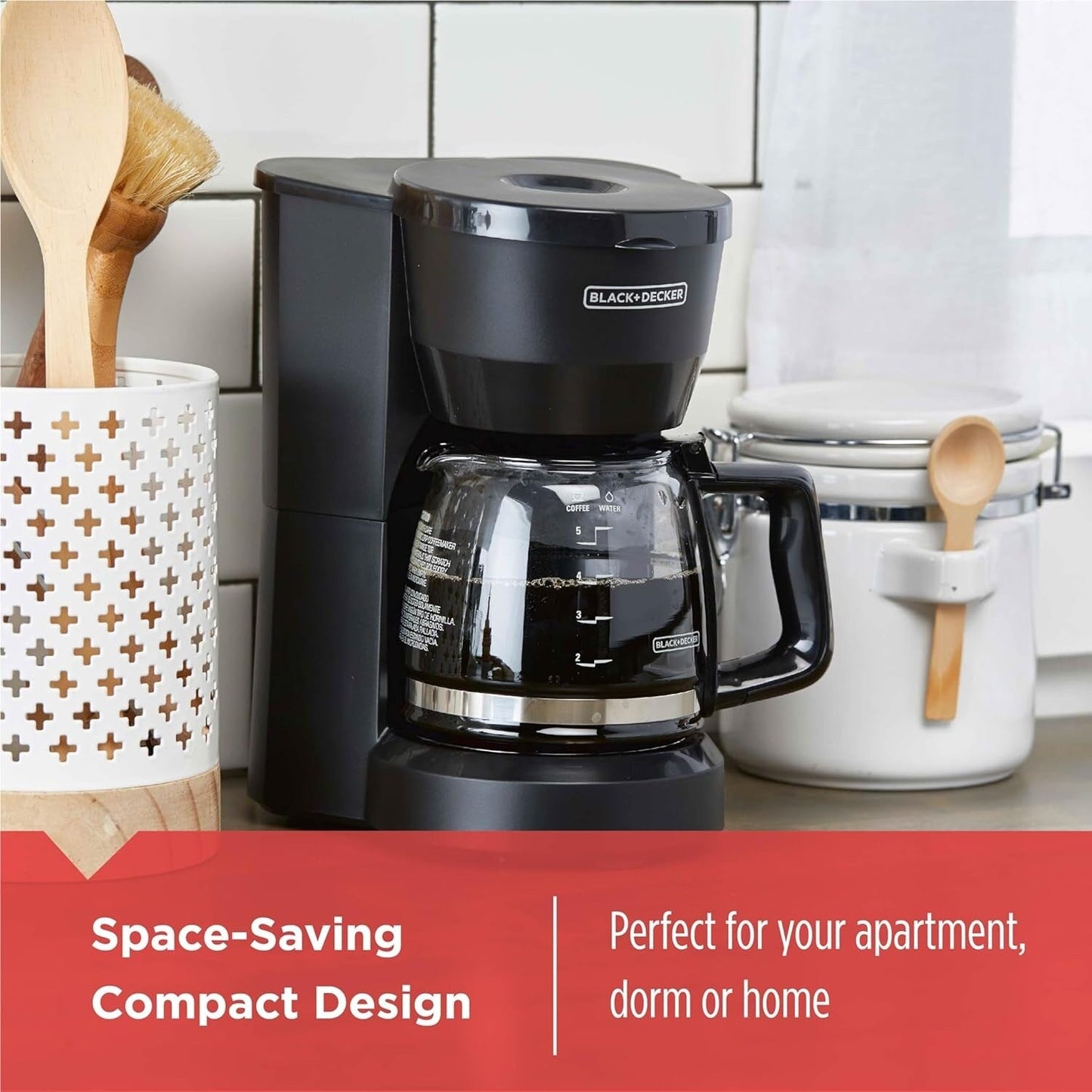 5-Cup Compact Coffee Maker, Drip-Free Carafe, Black