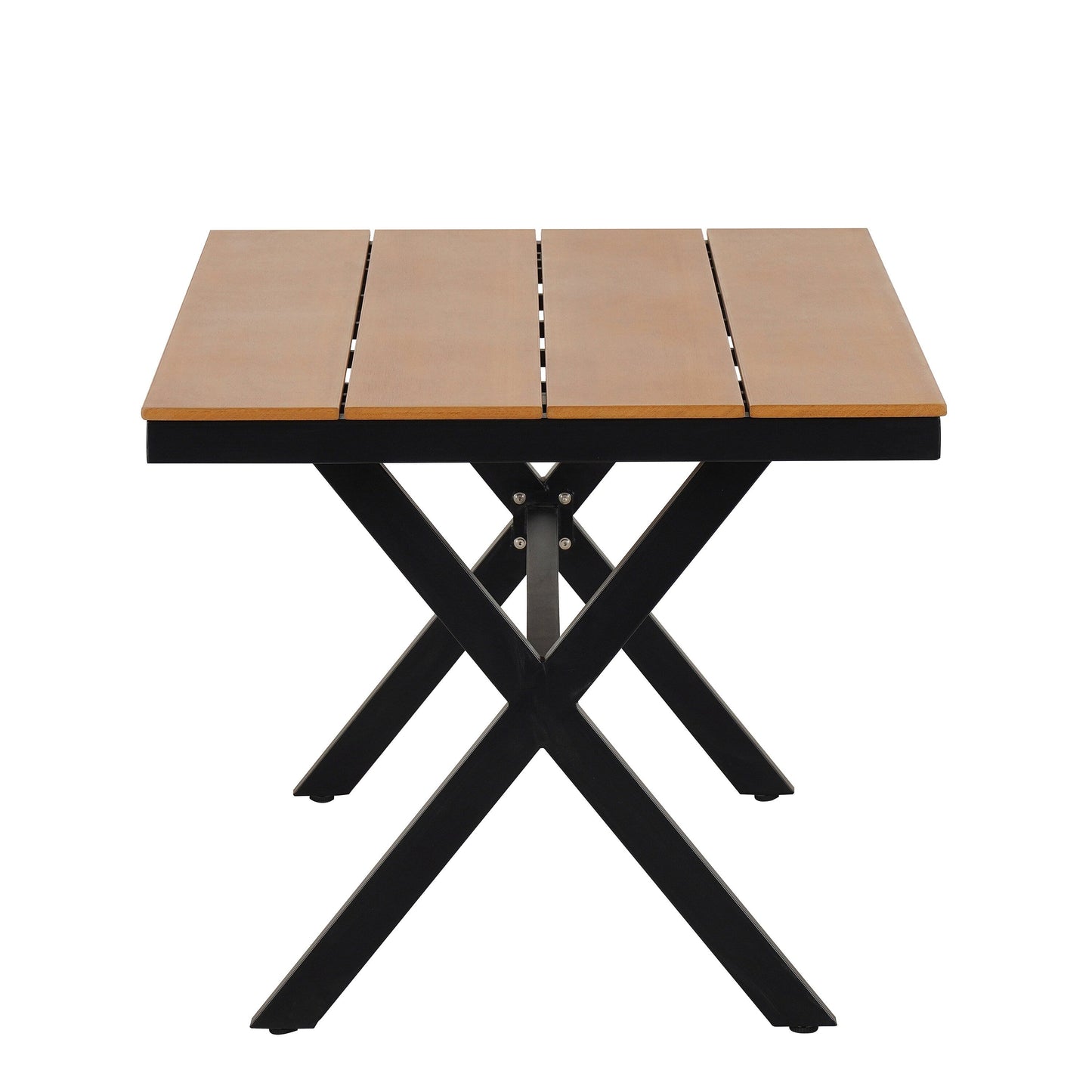 5 Pcs Outdoor Dining Table and Chairs Set, Patio Furniture Sets with PE Rattan Chairs and Rectangular Wood Table