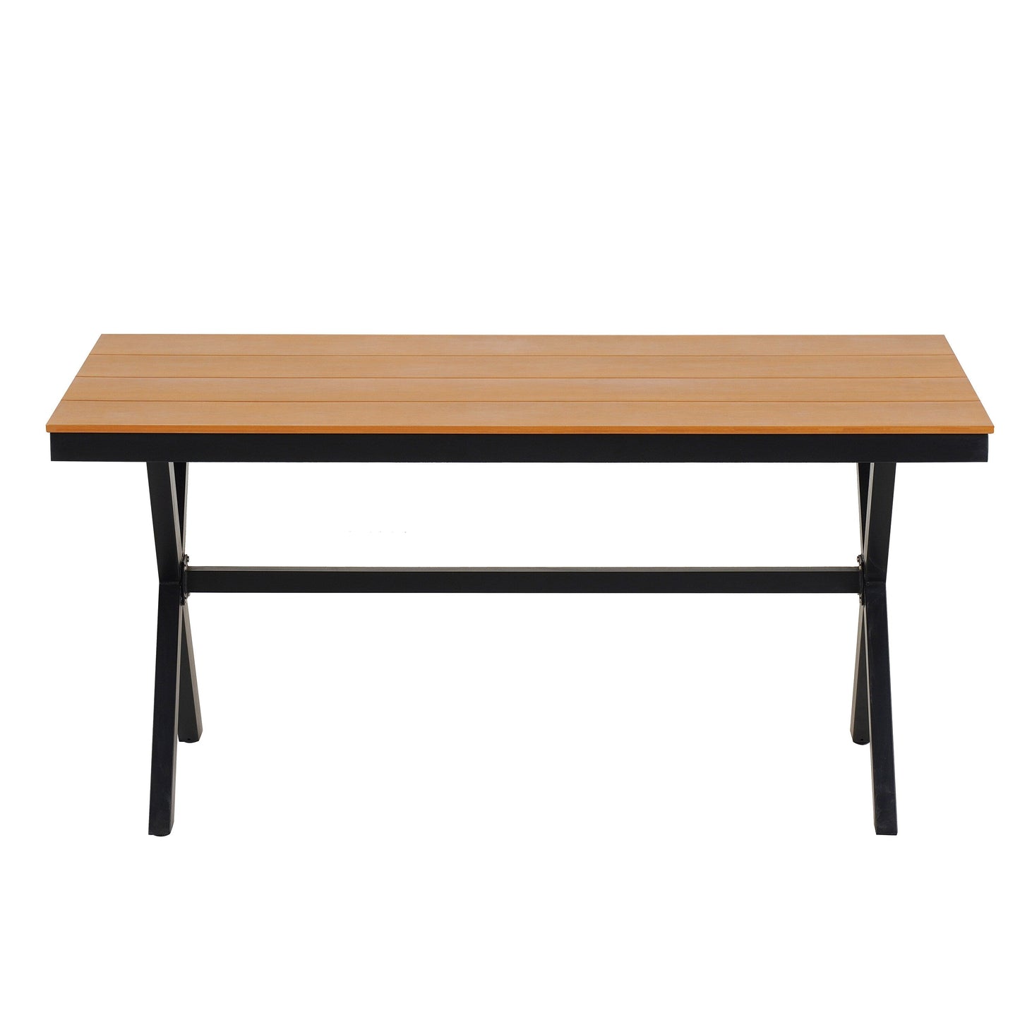 5 Pcs Outdoor Dining Table and Chairs Set, Patio Furniture Sets with PE Rattan Chairs and Rectangular Wood Table