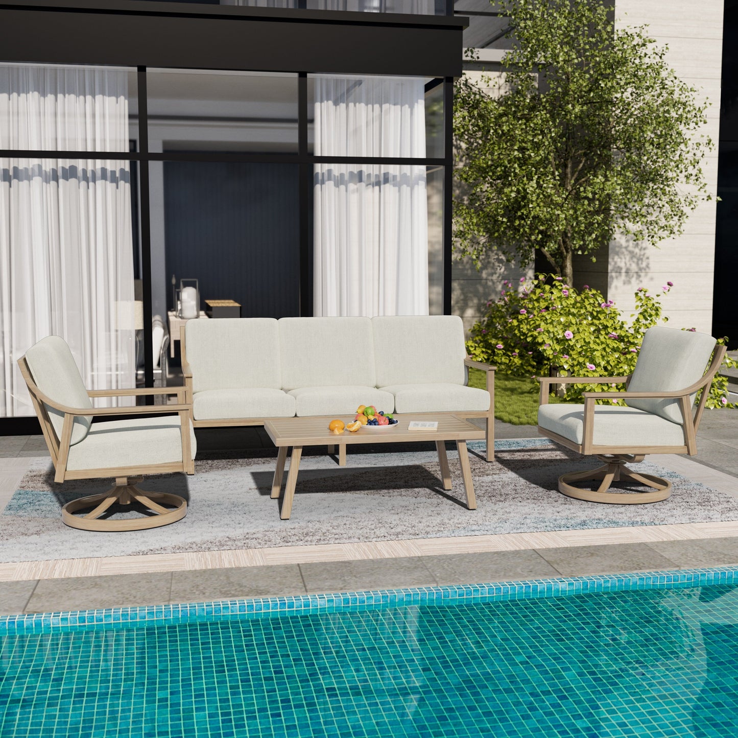 5-Person Aluminum Patio Conversation Set with Swivel Chairs, Coffee Table and Cushions
