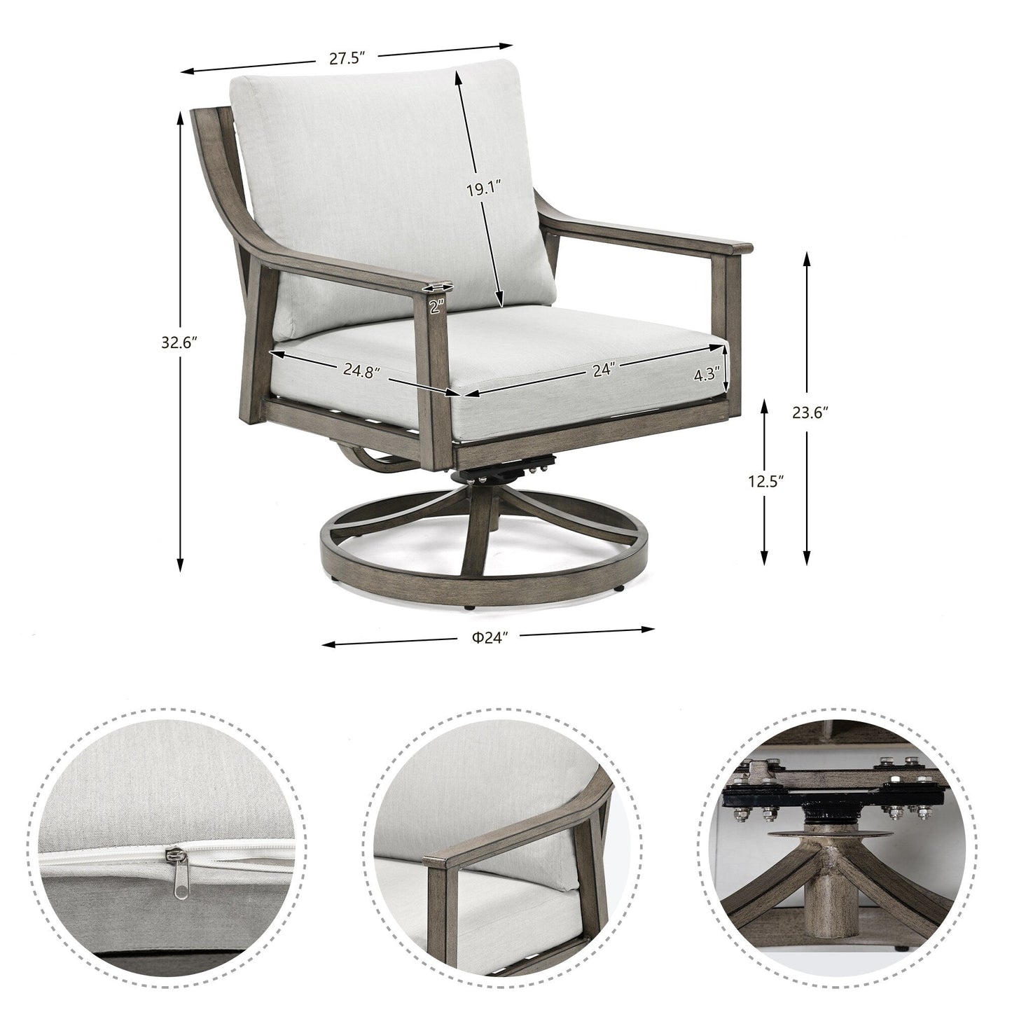 5-Person Aluminum Patio Conversation Set with Swivel Chairs, Coffee Table and Cushions