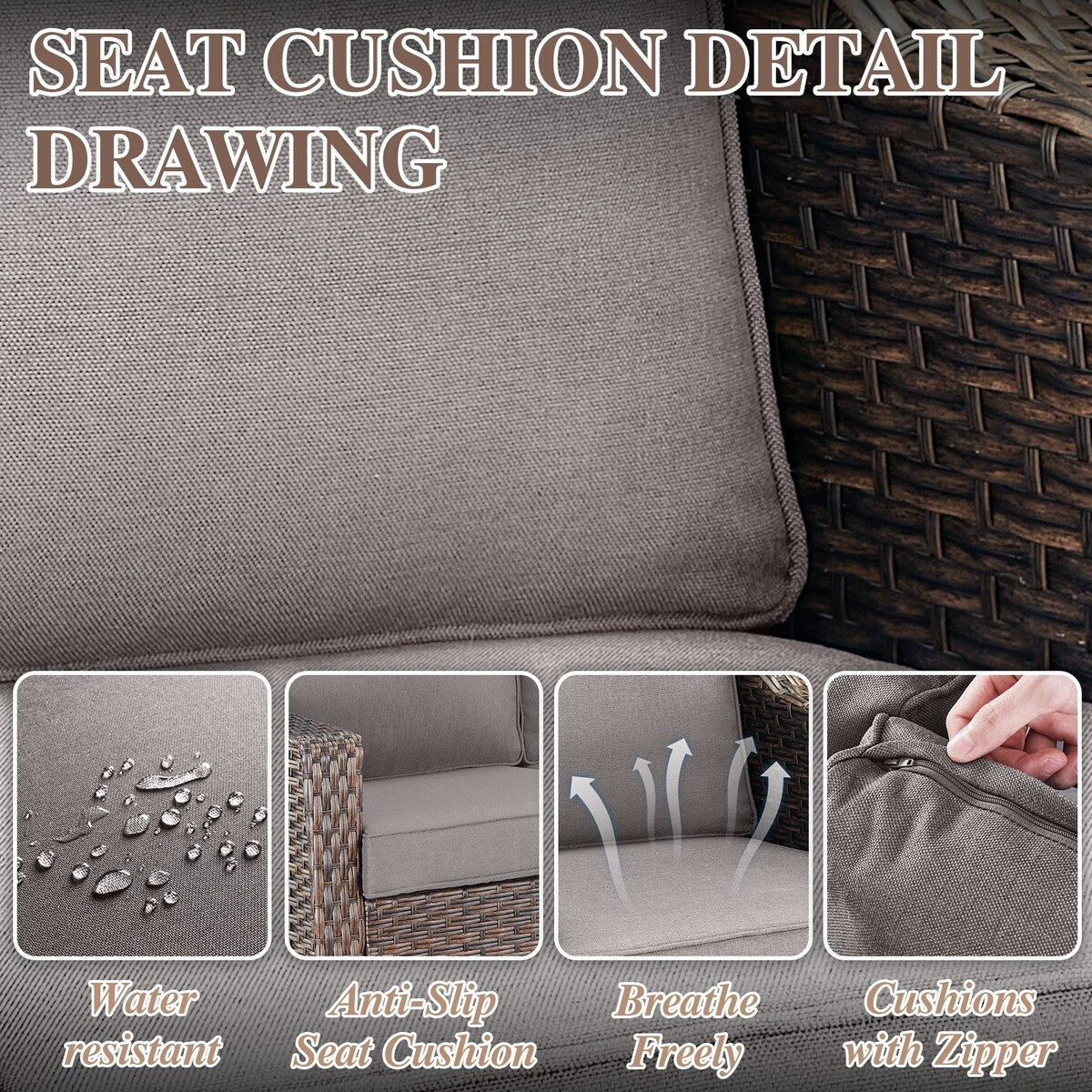 5 Piece Patio Glider Chair with Sofa Ottomans - Brown