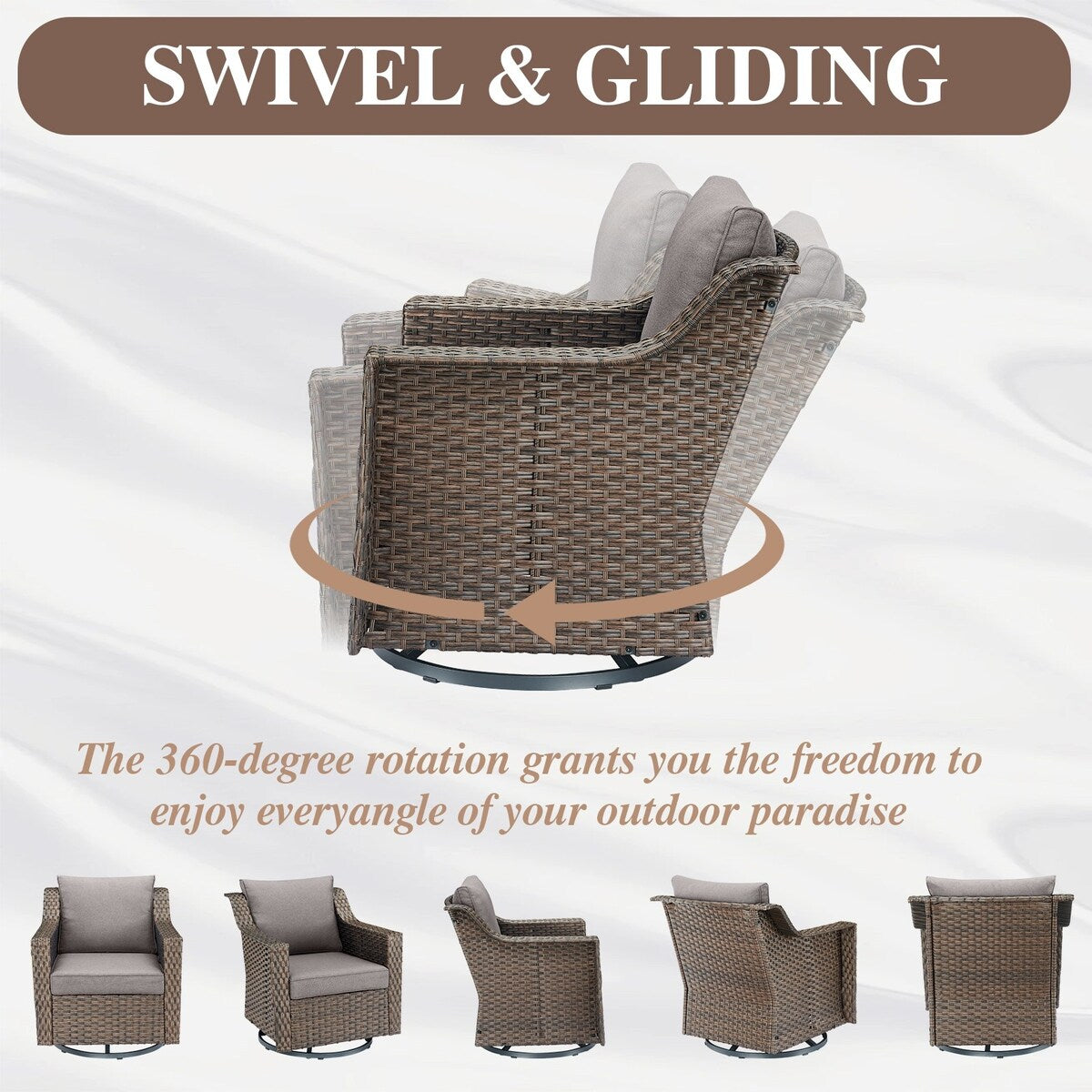 5 Piece Patio Glider Chair with Sofa Ottomans - Brown