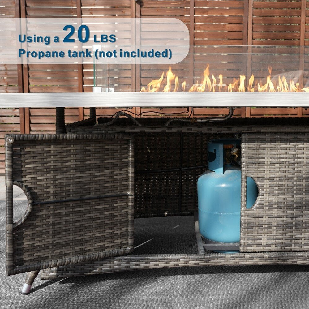 5-Piece Patio Wicker Conversation Sofa with Firepit Table and Storage Box