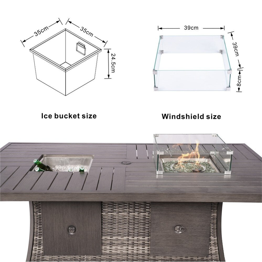 5-Piece Patio Wicker Conversation Sofa with Firepit Table and Storage Box