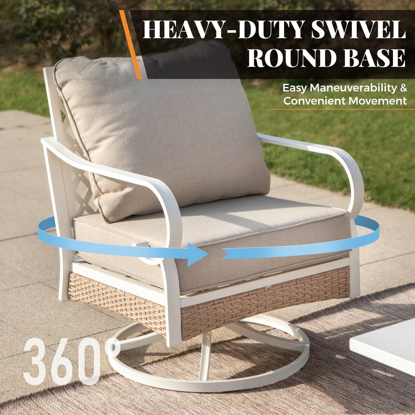 MAISON ARTS 5-Seat Patio Furniture Set, 2 x Cushioned Metal Chair, 1 x 3-Seat Sofa with Marbling Coffee Table