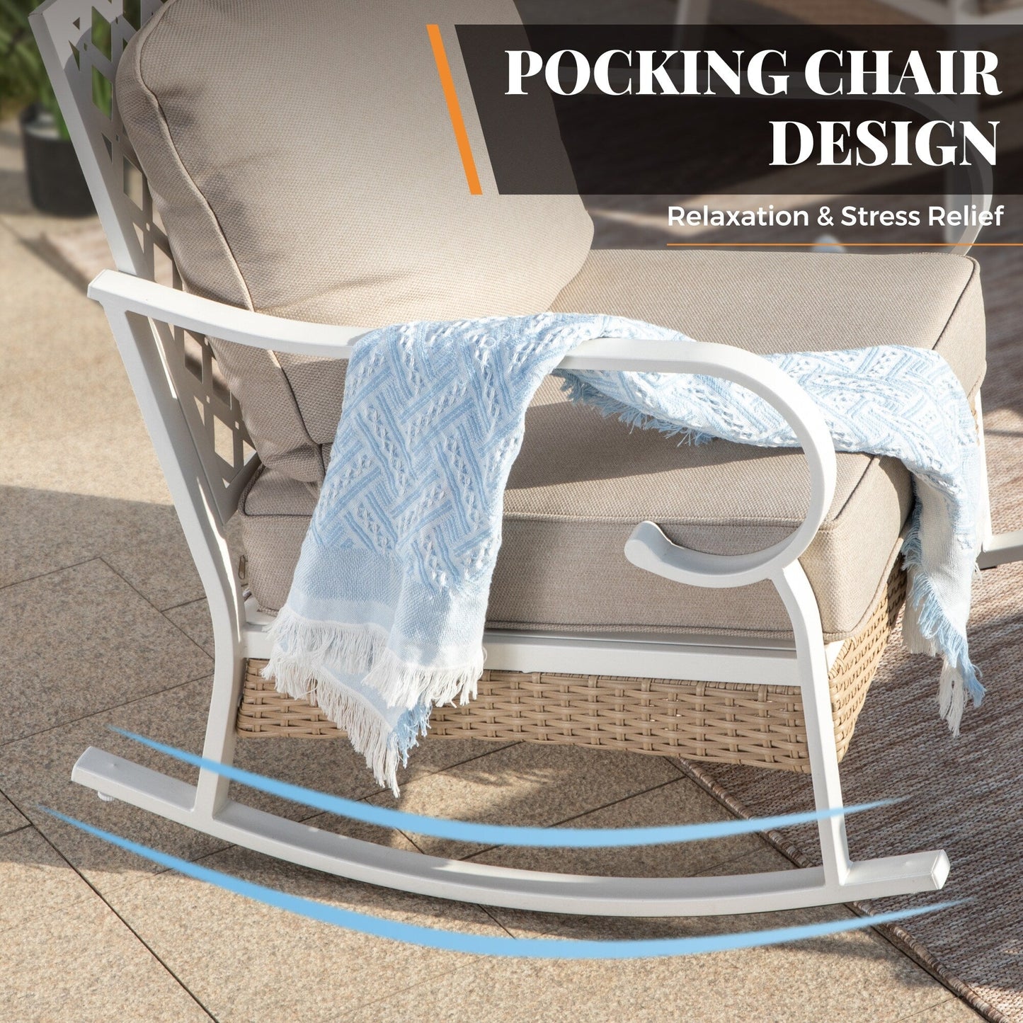 MAISON ARTS 5-Seat Patio Furniture Set, 2 x Cushioned Metal Chair, 1 x 3-Seat Sofa with Marbling Coffee Table