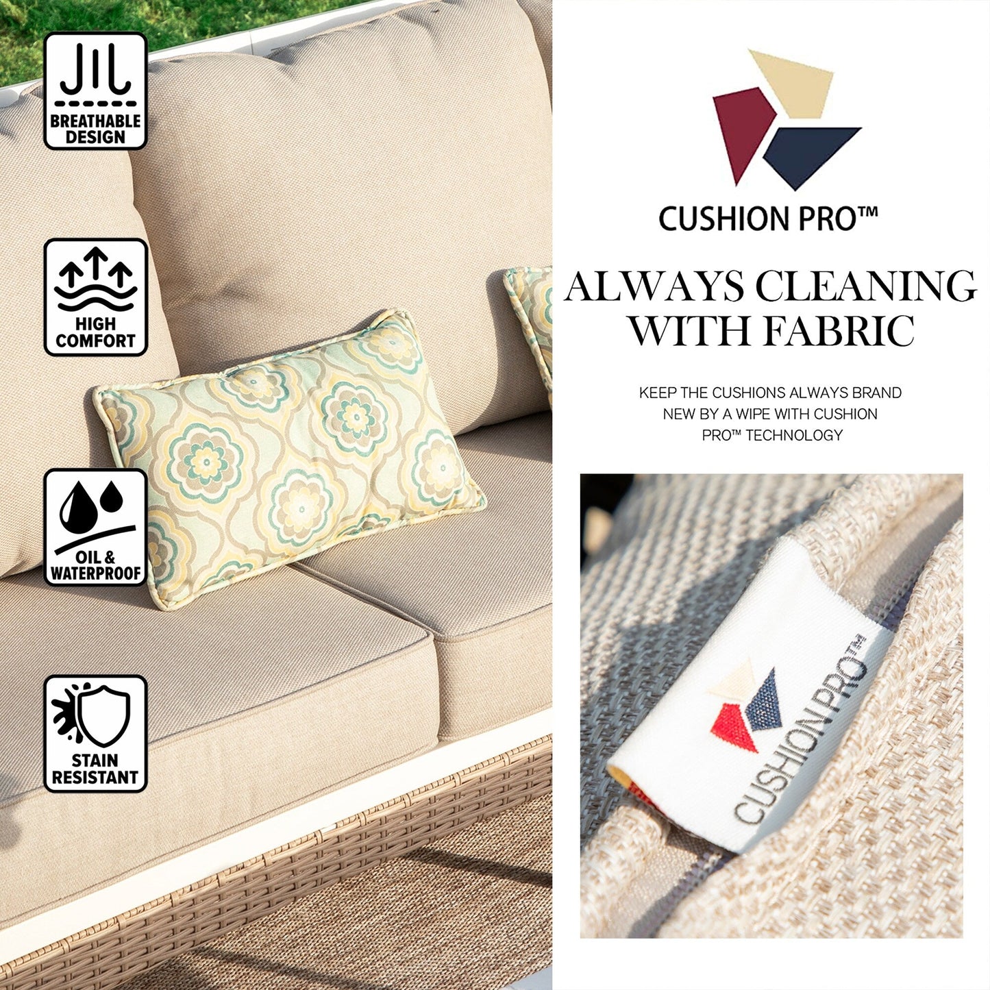 MAISON ARTS 5-Seat Patio Furniture Set, 2 x Cushioned Metal Chair, 1 x 3-Seat Sofa with Marbling Coffee Table