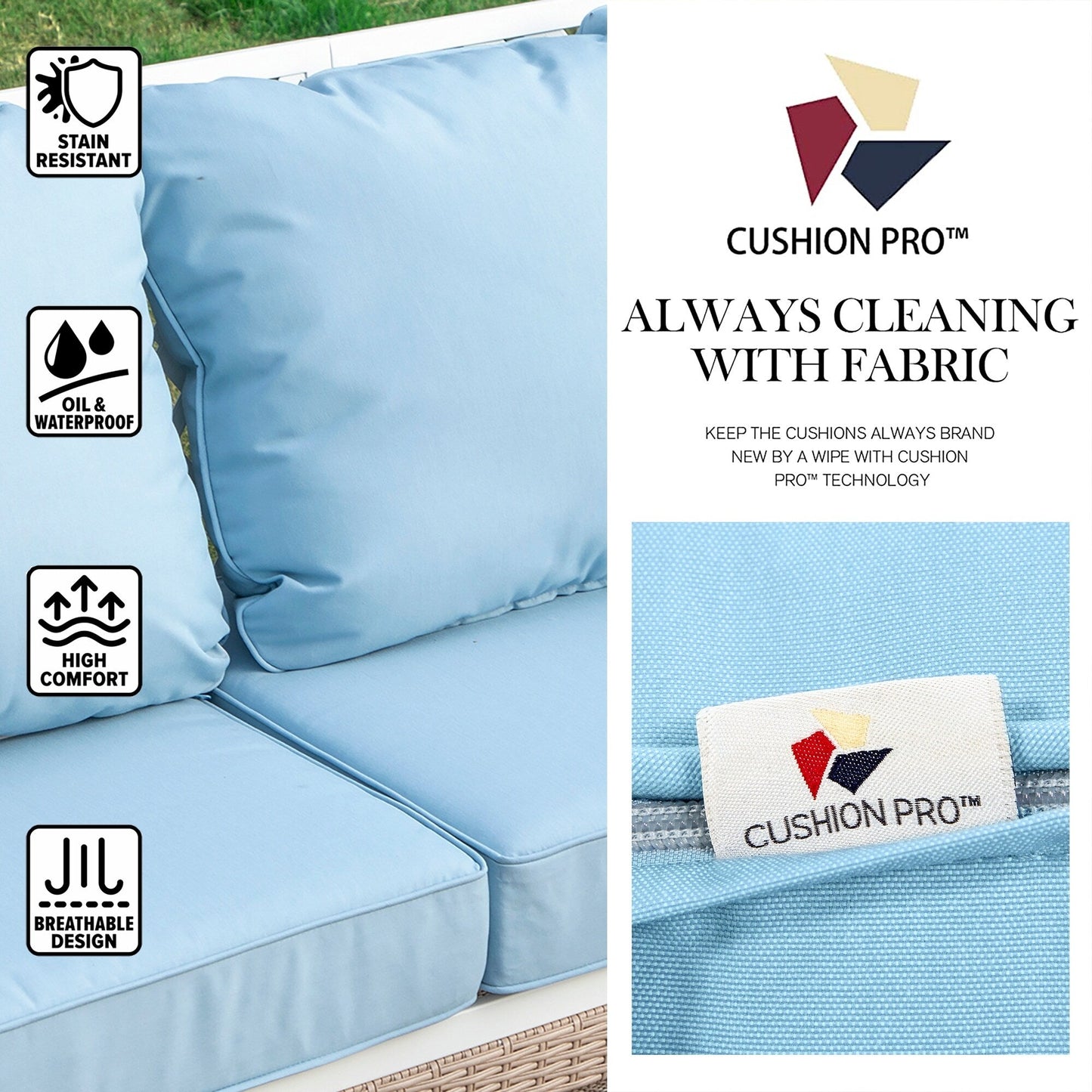 MAISON ARTS 5-Seat Patio Furniture Set, 2 x Cushioned Metal Chair, 1 x 3-Seat Sofa with Marbling Coffee Table
