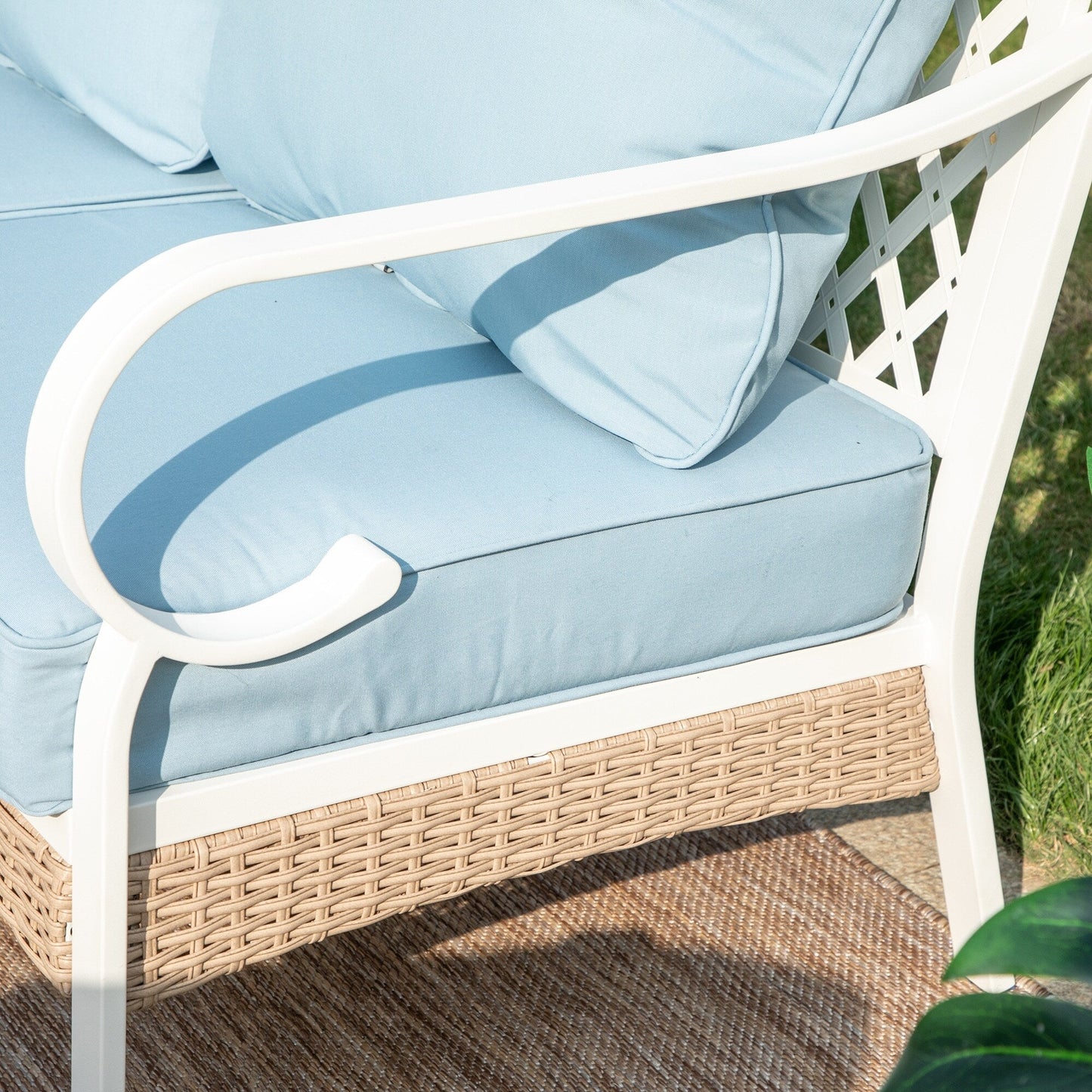 MAISON ARTS 5-Seat Patio Furniture Set, 2 x Cushioned Metal Chair, 1 x 3-Seat Sofa with Marbling Coffee Table