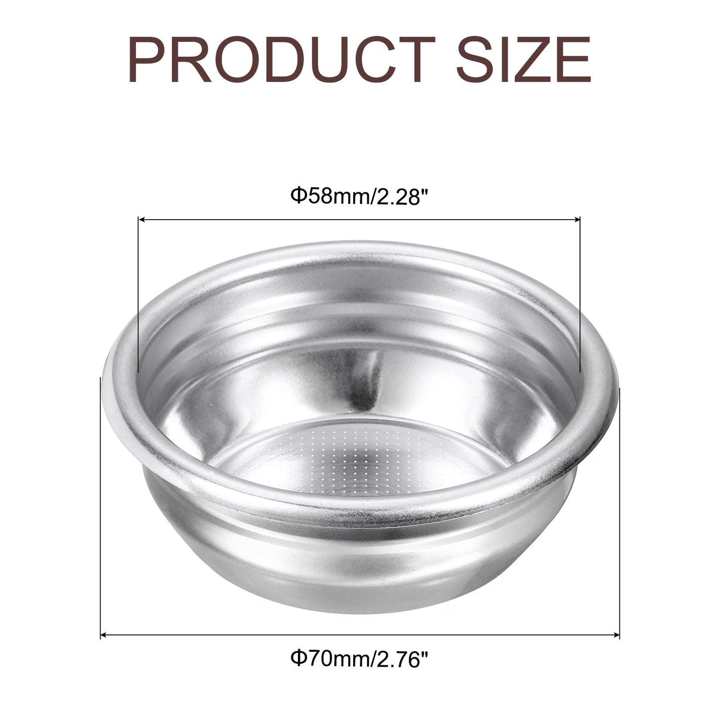 58mm Coffee Filter Basket, 2-Cup Stainless Steel Espresso Coffee Machine Bowl - Silver