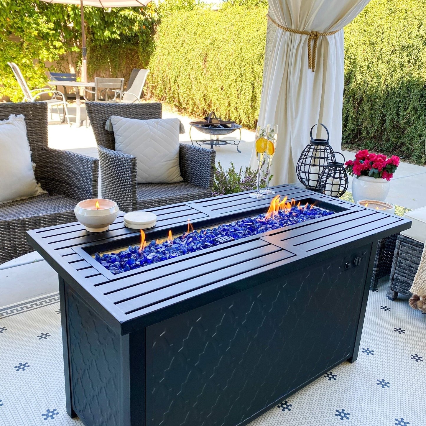 8-Piece Patio Outdoor Wicker Sectional Sofa Set, Large Seating Furniture Conversation Sets with Fire Pit Table