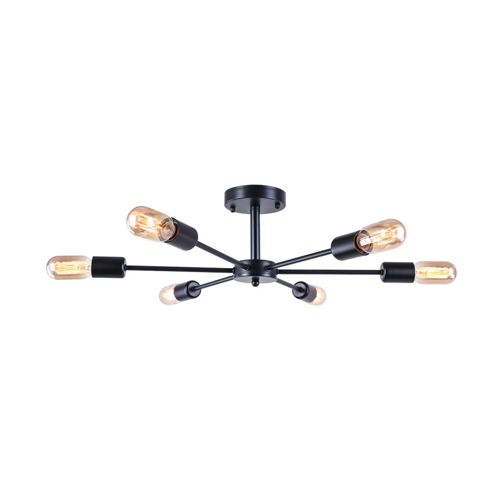 6-Light Modern Industrial Dimmable Sputnik Linear Cluster Semi-Flush Mount Light