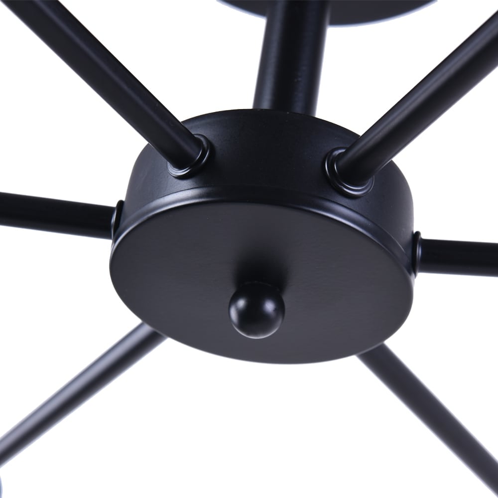 6-Light Modern Industrial Dimmable Sputnik Linear Cluster Semi-Flush Mount Light