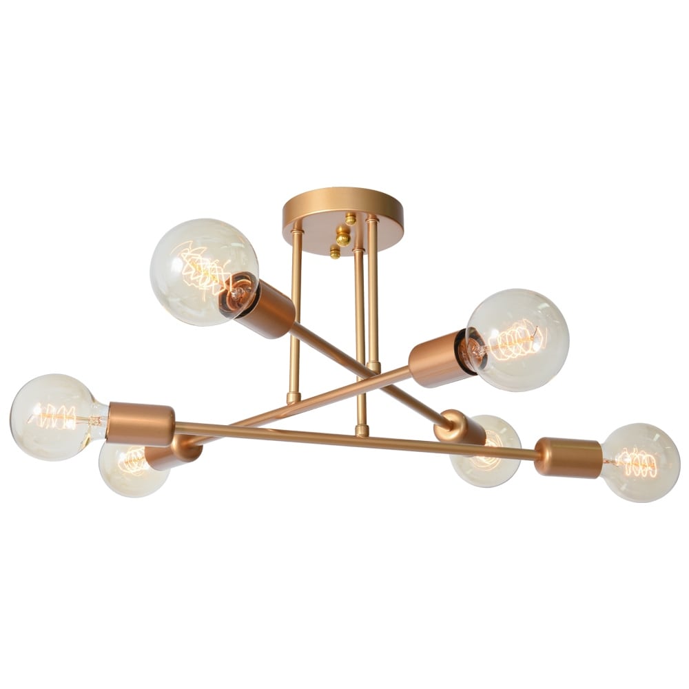 6-Light Modern Industrial Linear Sputnik Branch Semi-Flush Mount Light Ceiling Light