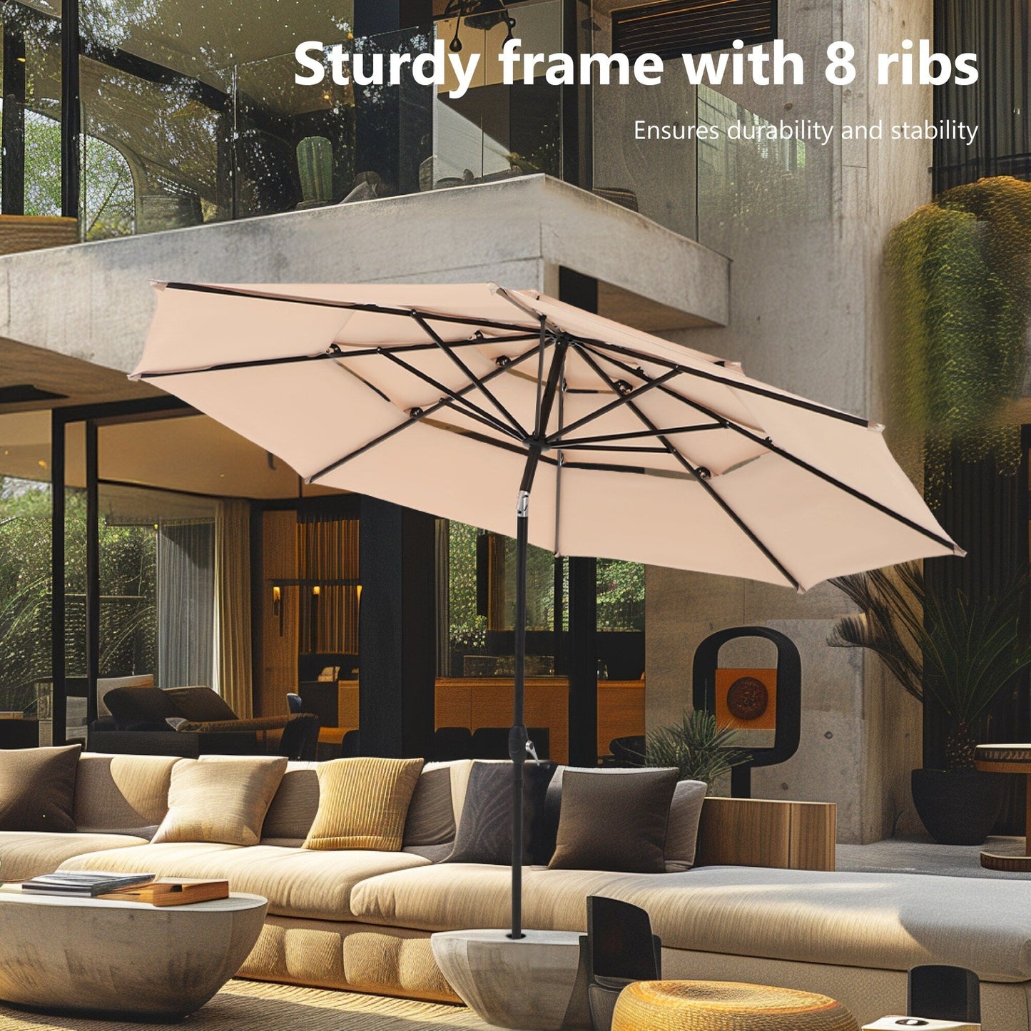 MAISON?ARTS 6-Piece Metal Patio Outdoor Dining Set with Beige Cushions with 4 Swivel Dining Chairs and Beige Umbrella