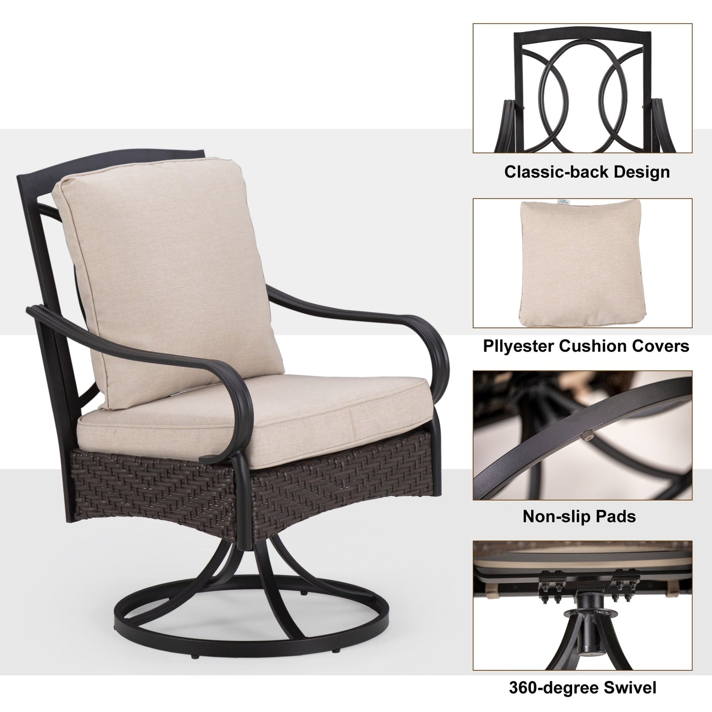 MAISON?ARTS 6-Piece Metal Patio Outdoor Dining Set with Beige Cushions with 4 Swivel Dining Chairs and Beige Umbrella