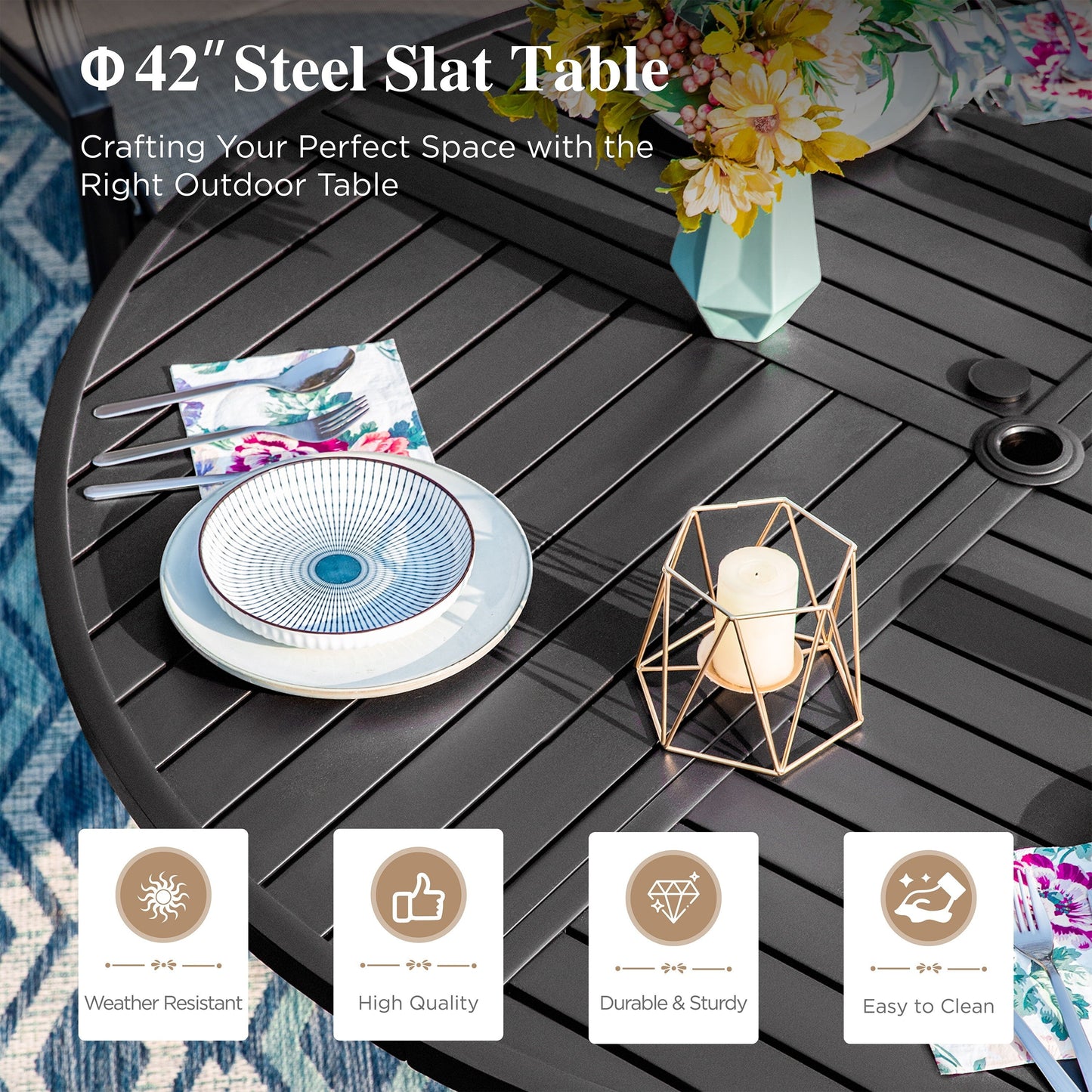MAISON?ARTS 6-Piece Metal Patio Outdoor Dining Set with Beige Cushions with 4 Swivel Dining Chairs and Beige Umbrella
