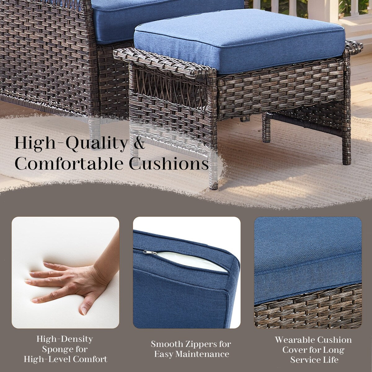 6 Pieces Outdoor Rattan Furniture Conversation Sets - Brown