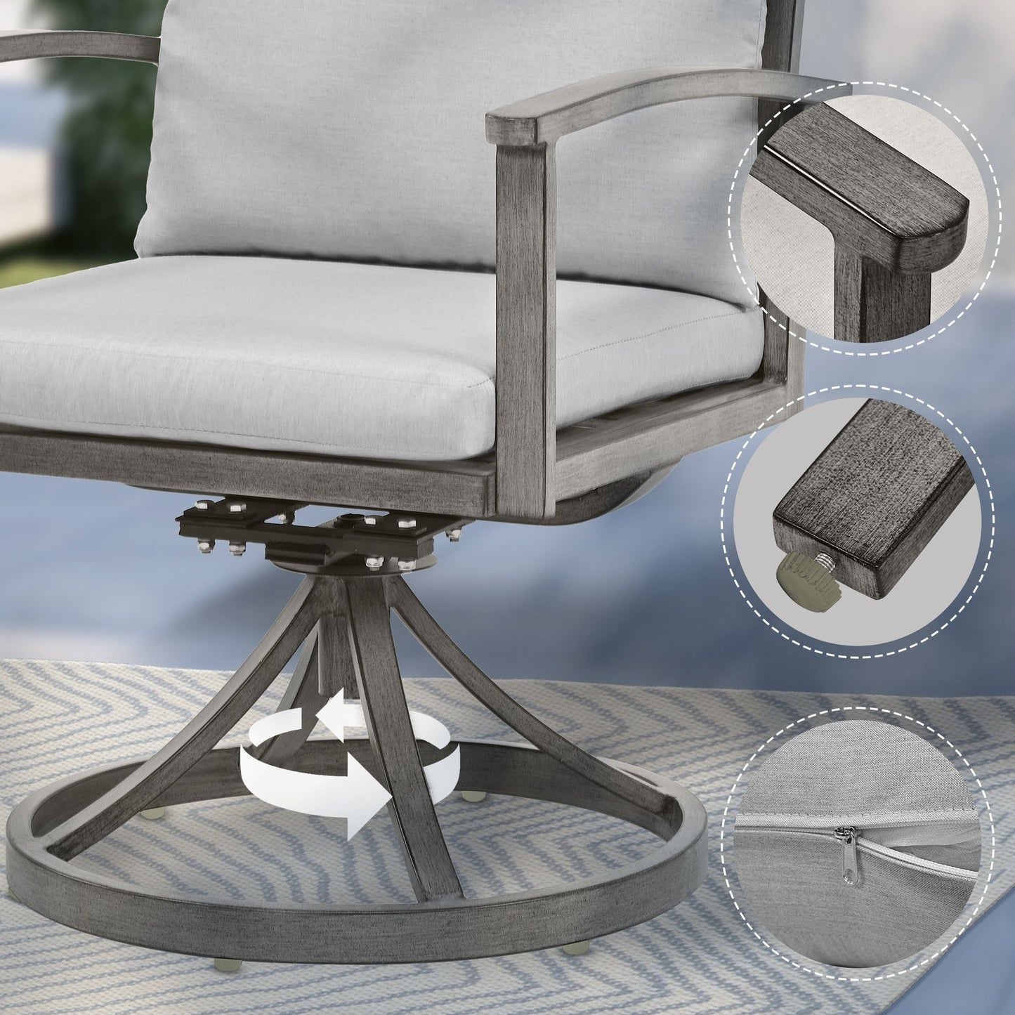 9-Piece Aluminum Patio Dining Set with 2 Swivel Dining Chairs and 6 Dining Chairs and Washable Cushions