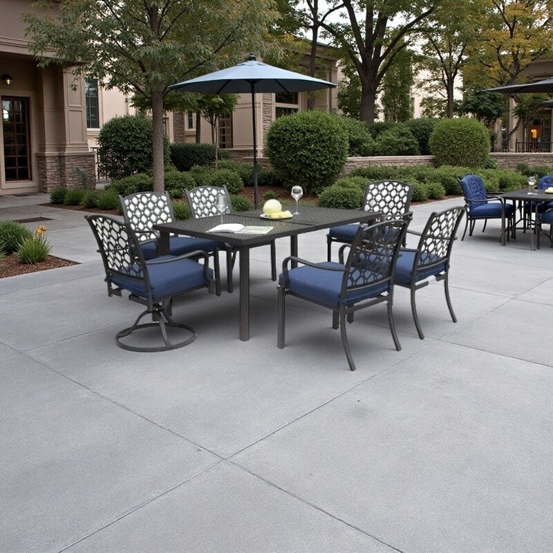 7-Piece Outdoor Metal Patio Dining Set with Swivel and Stationary Chairs, and Weather-Resistant Rectangle Table