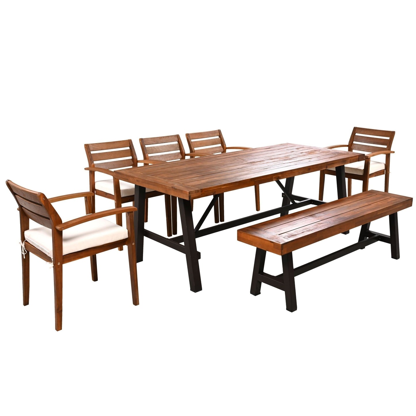 7-Piece Outdoor Wood Dining Set with Removable Cushions