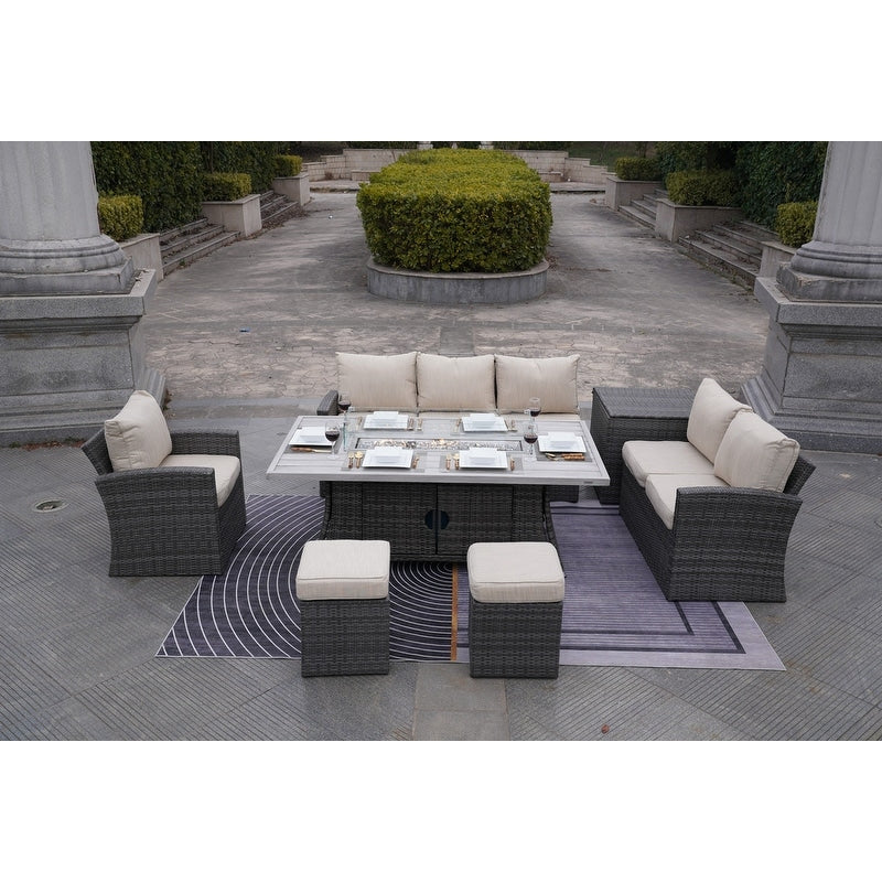 7-Piece Patio Conversational Sofa Set with Aluminium Firepit Table