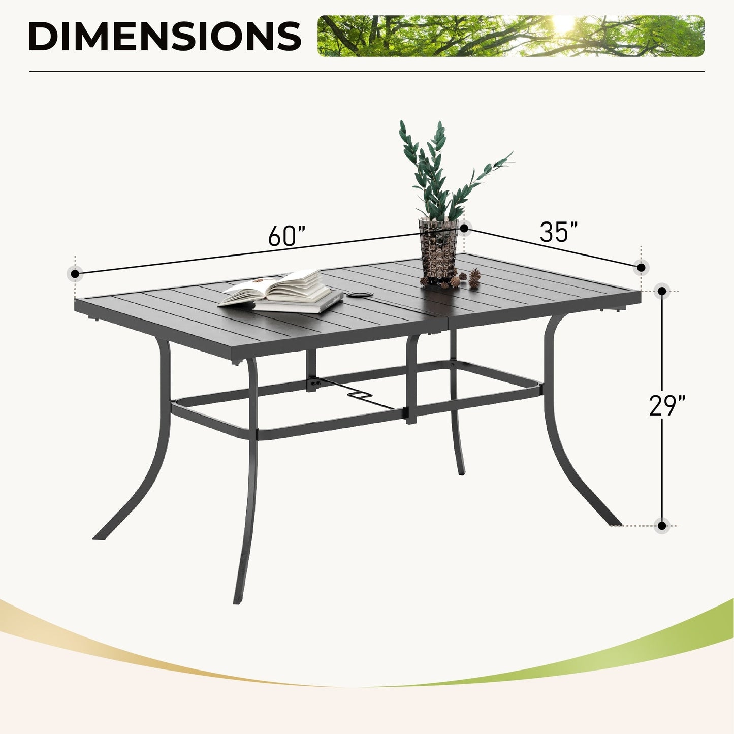 MAISON ARTS 7-Piece Patio Dining Set Metal Rectangle Table and 6 Textilene Chairs