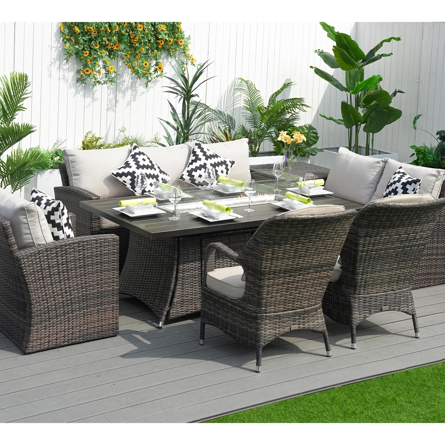 7-Piece Patio Dining Set with Aluminium Fire Pit Table