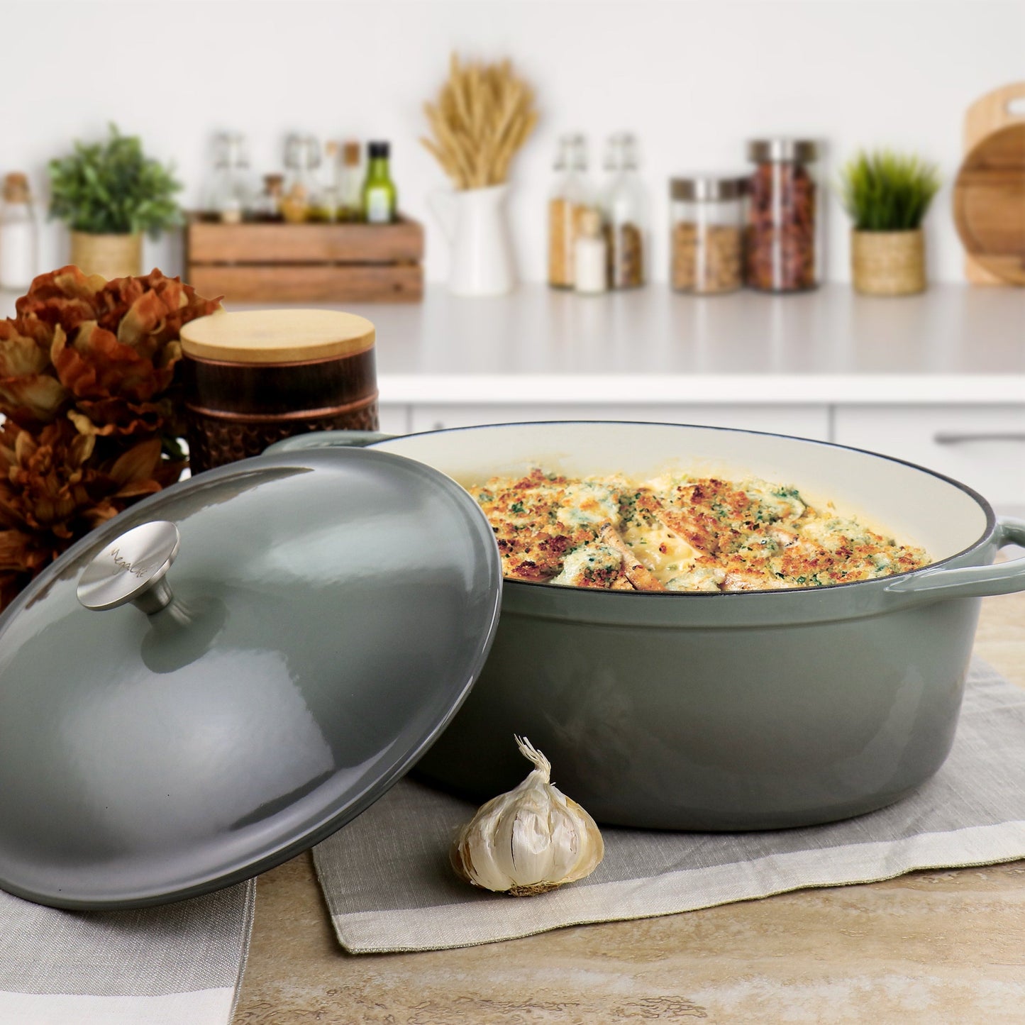 7 Quarts Oval Enameled Cast Iron Casserole in Storm Cloud