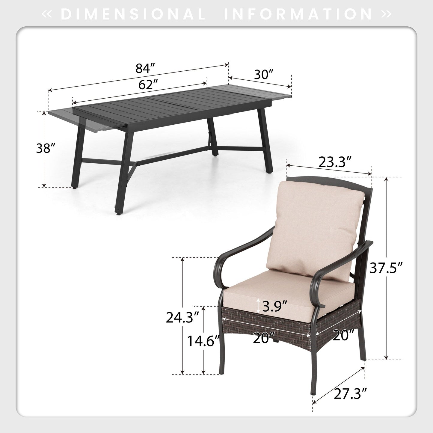 MAISON ARTS 9/7-Piece Patio Dining Set with Rattan Swivel Chairs and a Expandable Dining Table