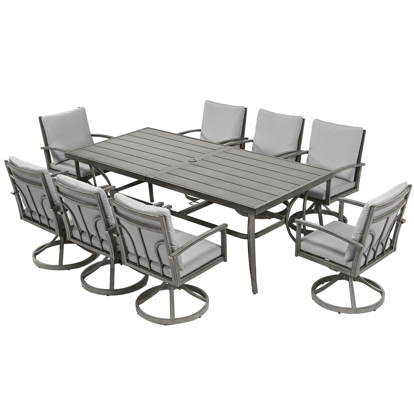 9-Piece Aluminum Patio Dining Set with 8 Swivel Dining Chairs and Washable Cushions