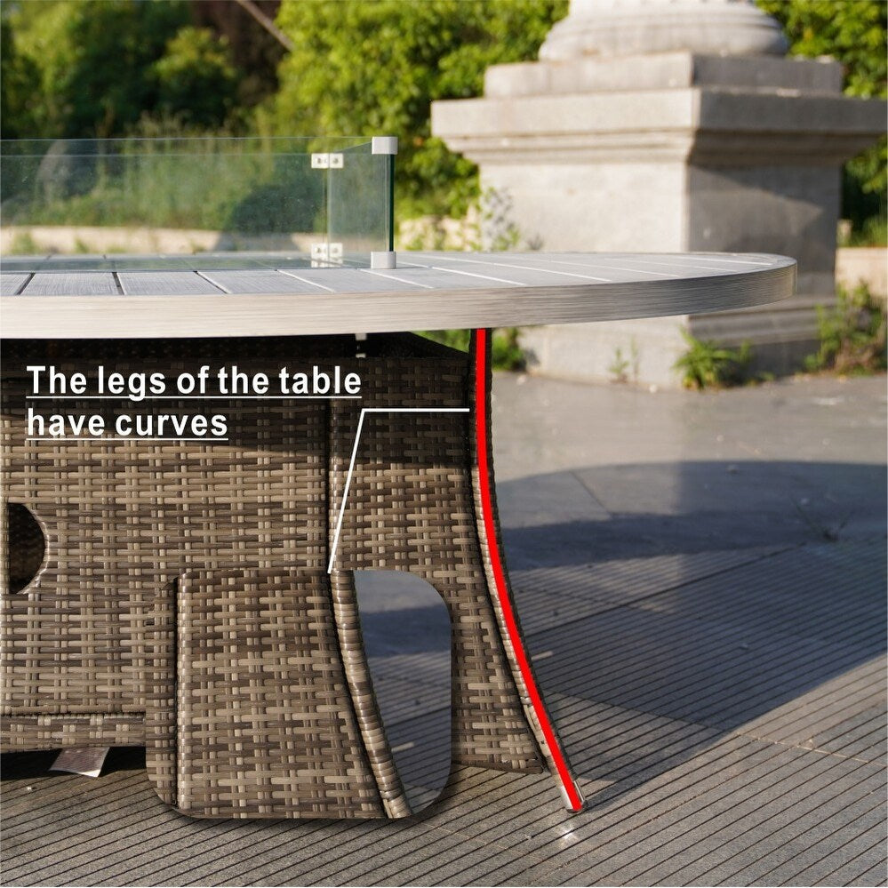 9-Piece Ellington Outdoor Wicker Round Firepit Dining Set - N/A