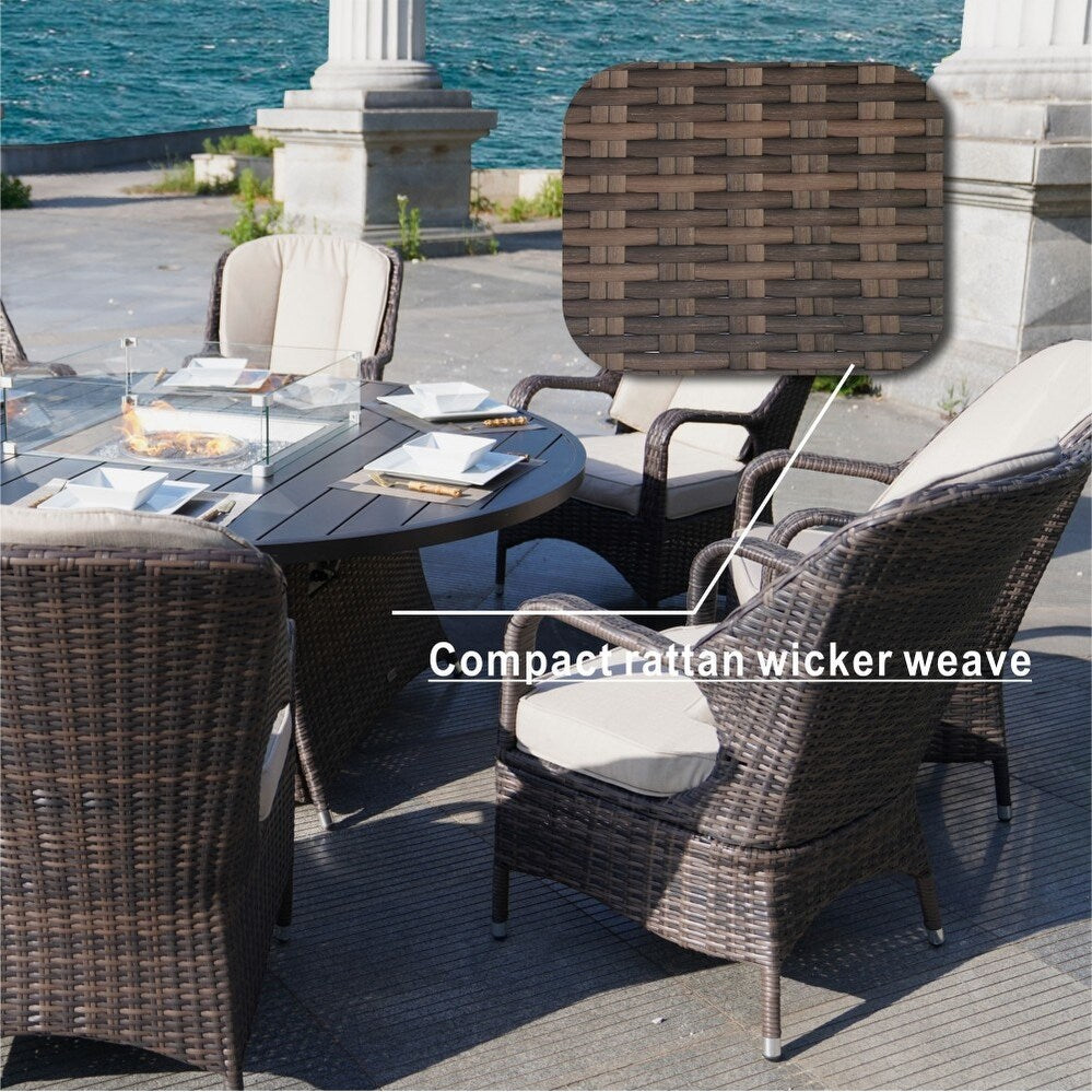 9-Piece Ellington Outdoor Wicker Round Firepit Dining Set - N/A
