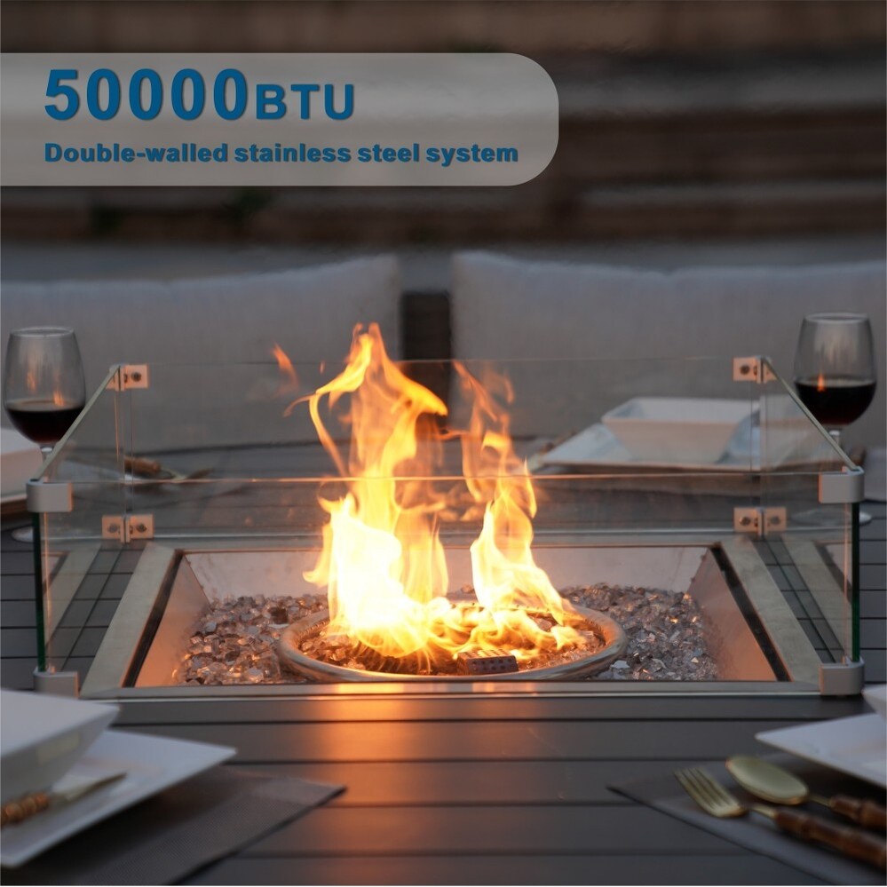 9-Piece Ellington Outdoor Wicker Round Firepit Dining Set - N/A