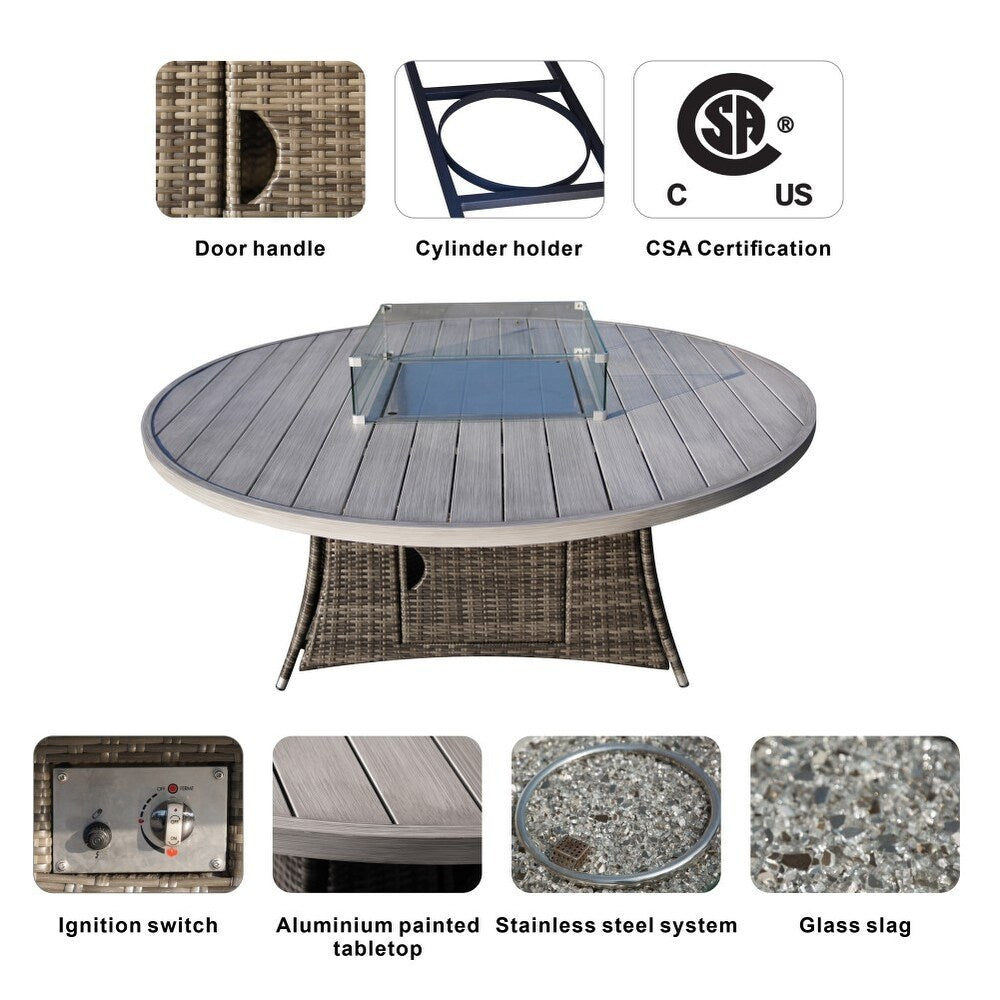 9-Piece Ellington Outdoor Wicker Round Firepit Dining Set - N/A