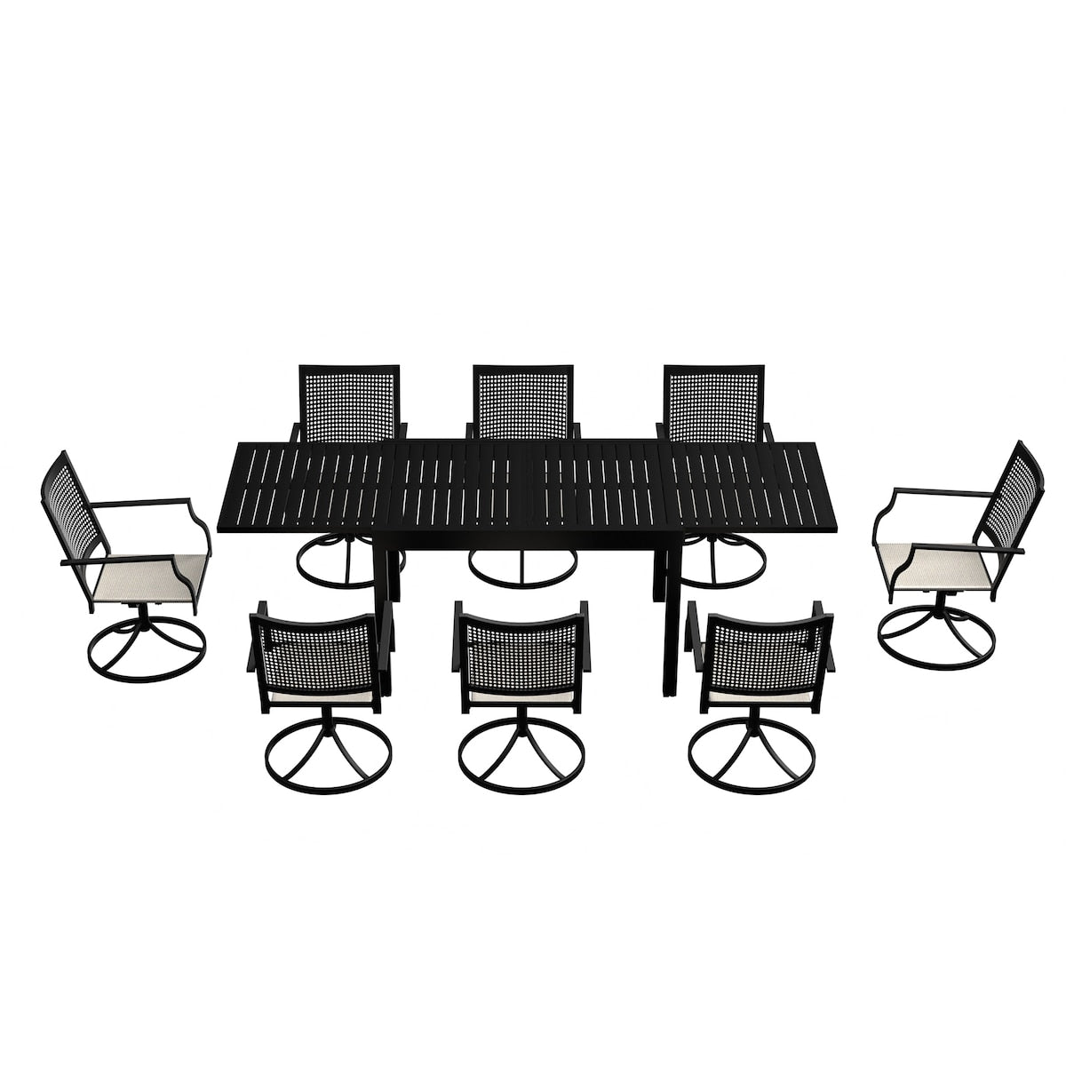 9 Piece Metal Frame Patio Dining Set, Aluminum Extendable Dining Table