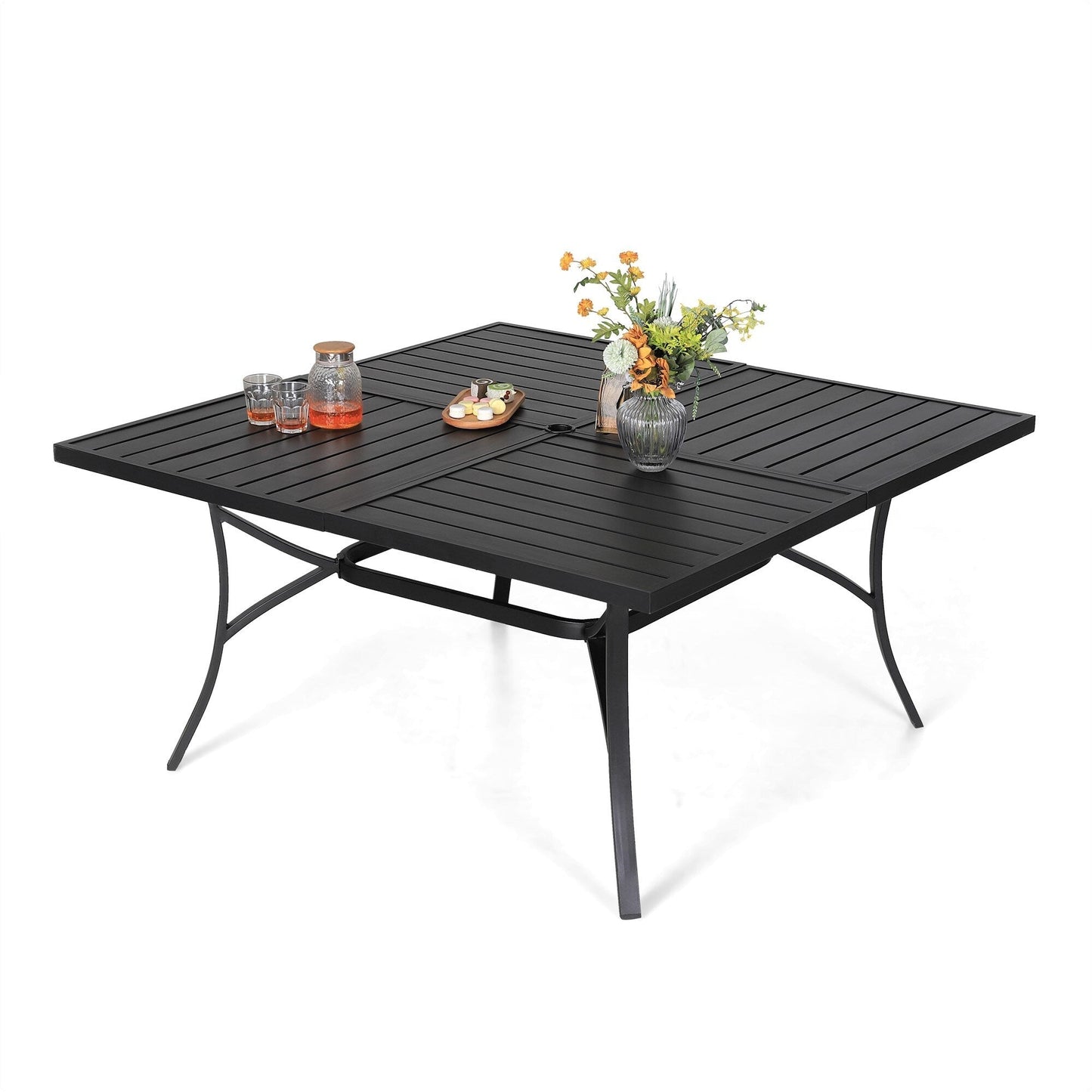 MAISON ARTS 9-Piece Patio Dining Set, 60 Inch Square Metal Table and 8 Swivel Dining Chairs