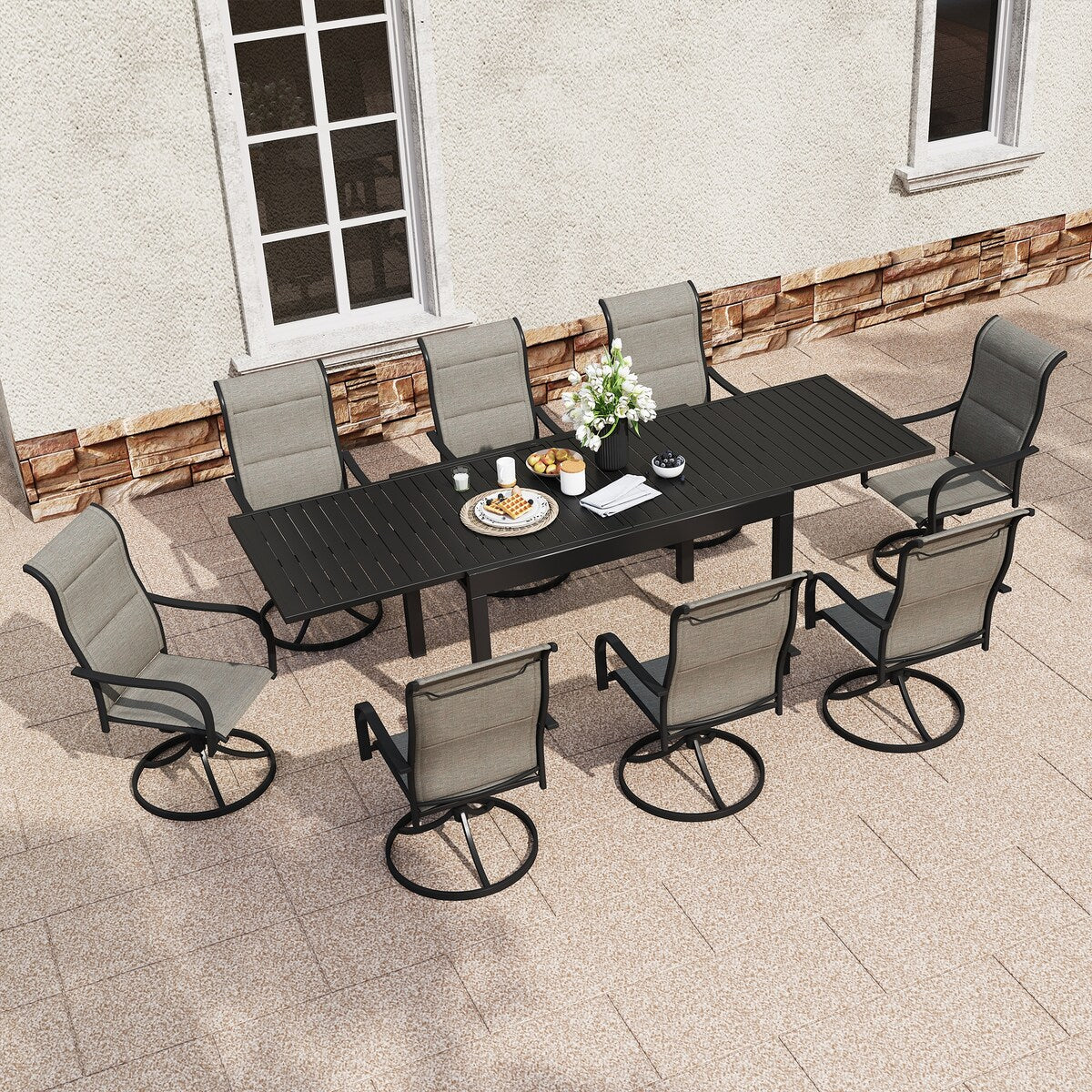 9 Pieces Patio Dining Set with Extendable Dining Table