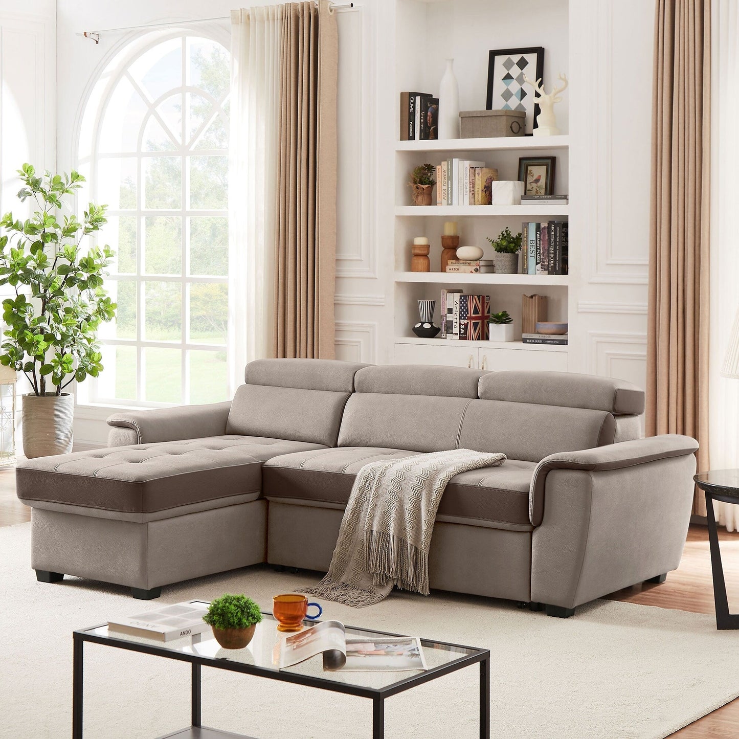 96 Wide Sleeper Sofa Chaise Reversible with Pull-Out Bed