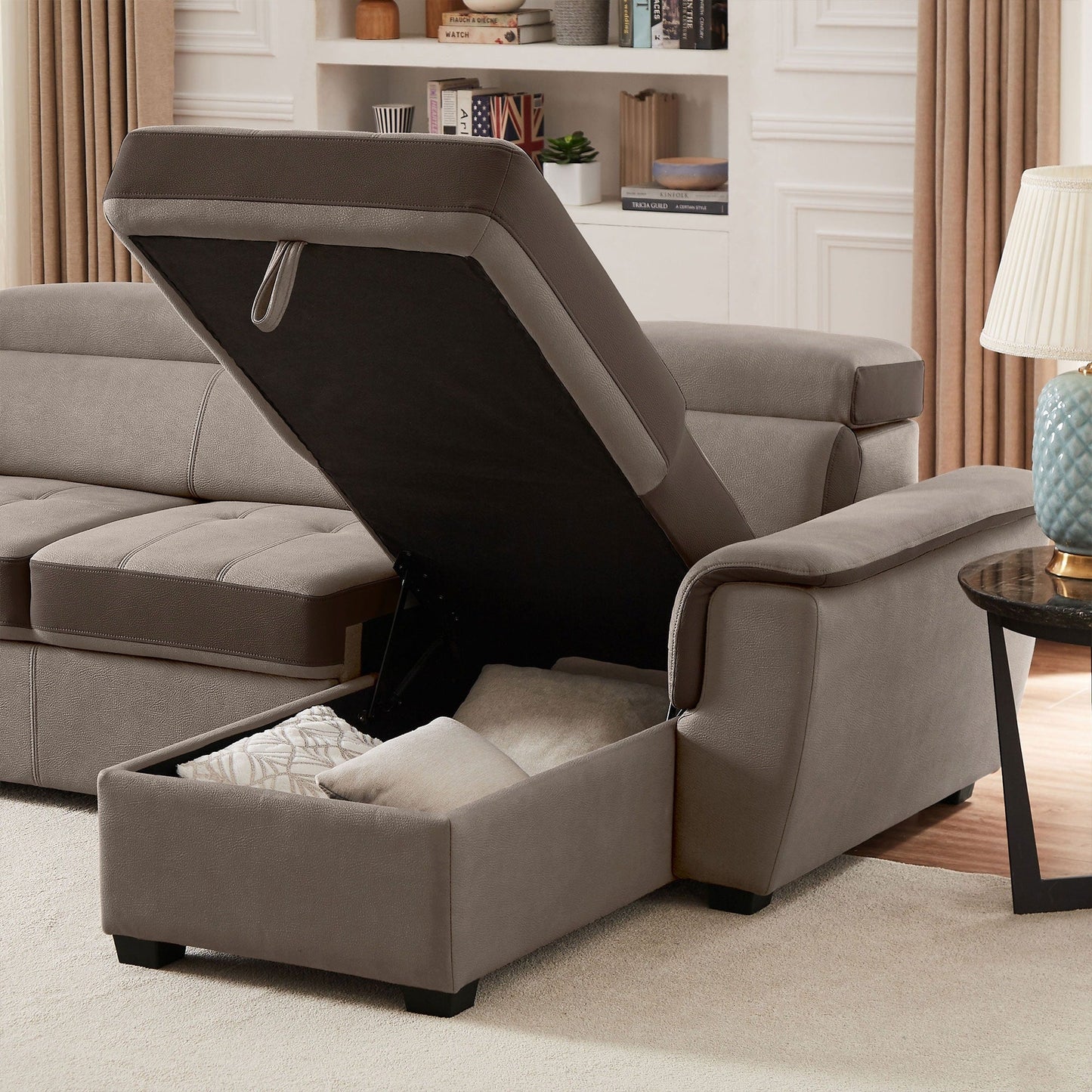 96 Wide Sleeper Sofa Chaise Reversible with Pull-Out Bed