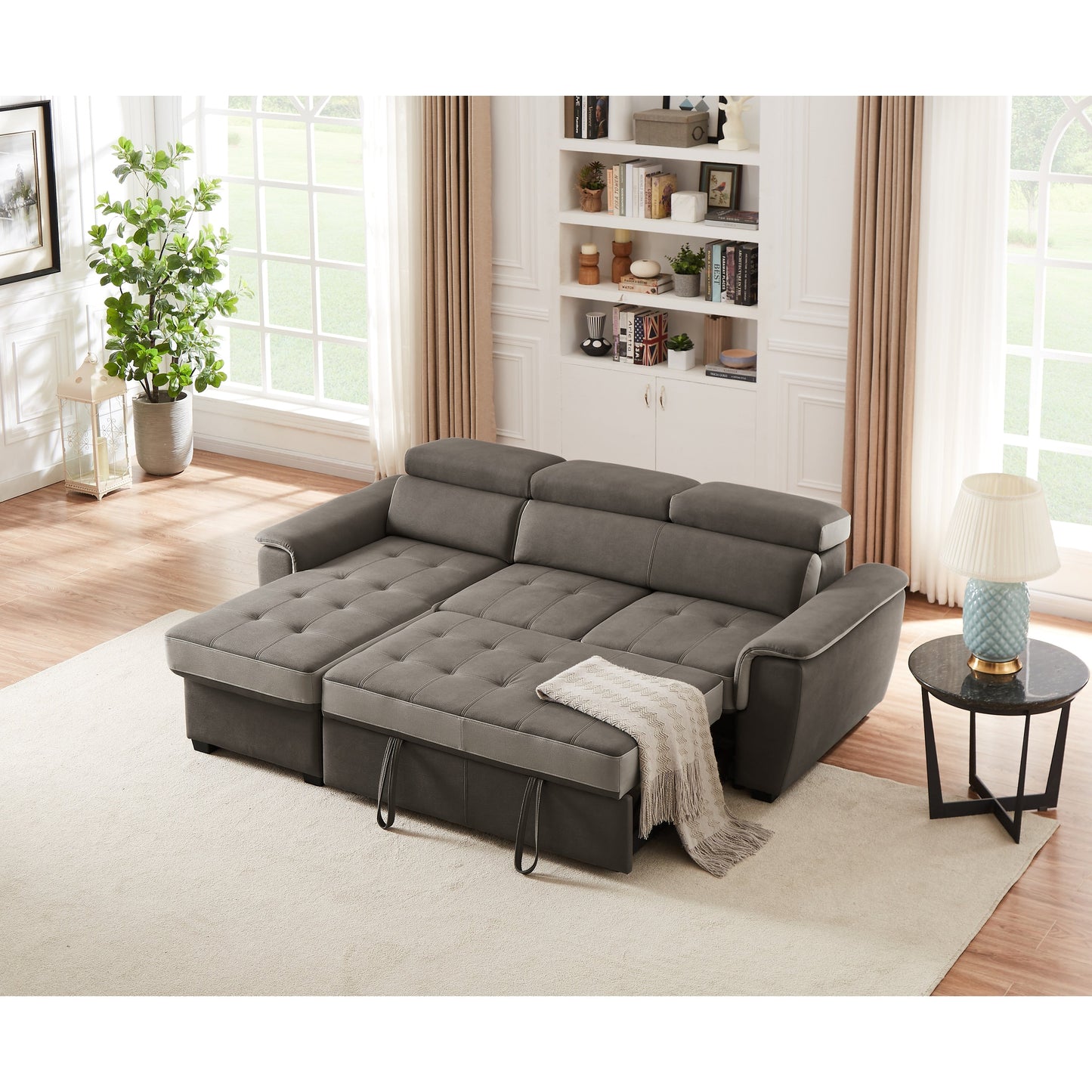 96 Wide Sleeper Sofa Chaise Reversible with Pull-Out Bed