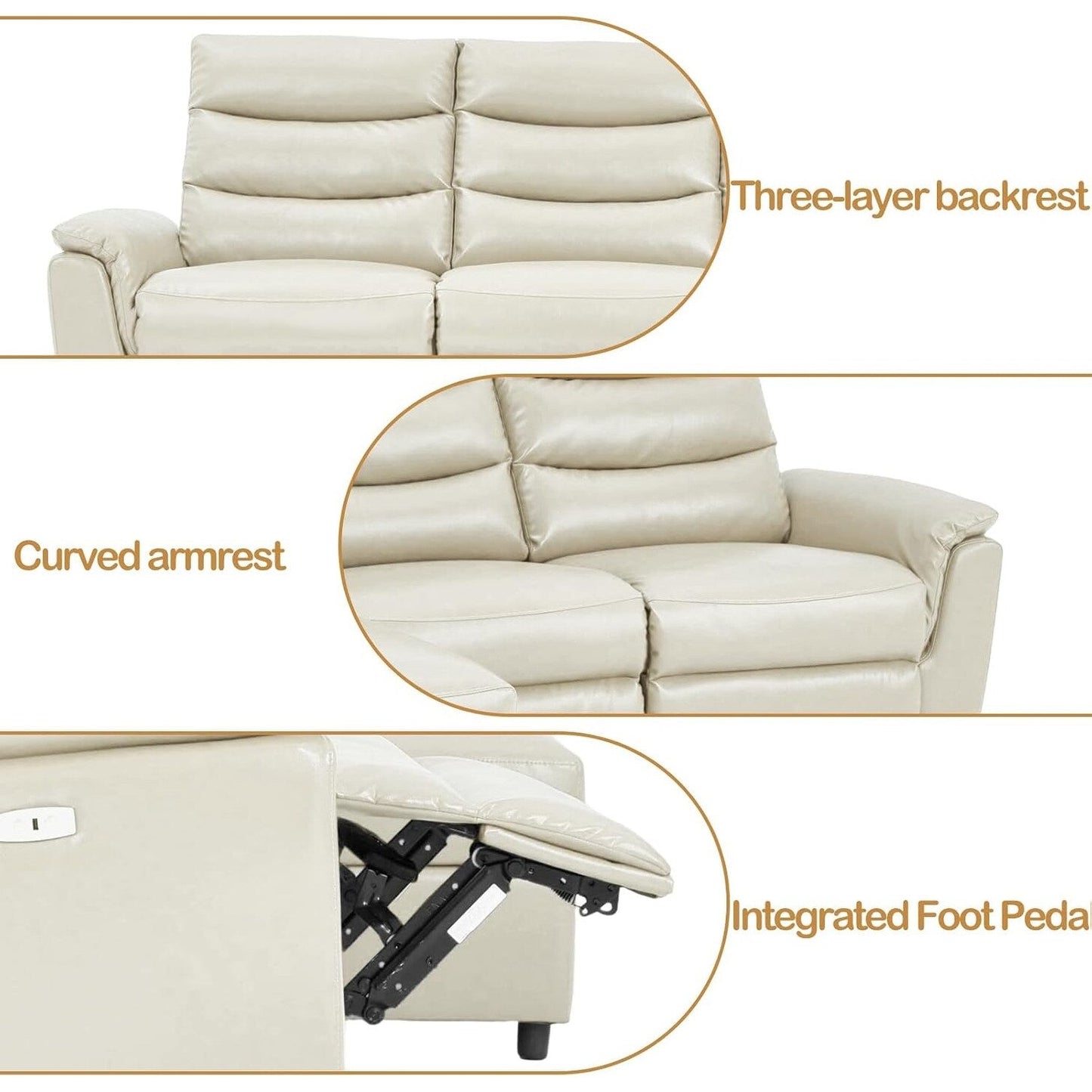 AECOJOY Power Reclining Sectional Sofa, PU Leather Sleep Sofa Bed with Storage Chaise, Adjustable Backrest & Footrest