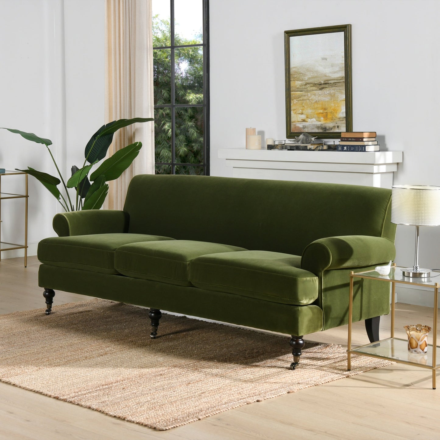 Alana Lawson 88 Inch Living Room Sofa â?Three Cushion Couch with Rolled Arms and Tight Back â?Minimal Assembly Required