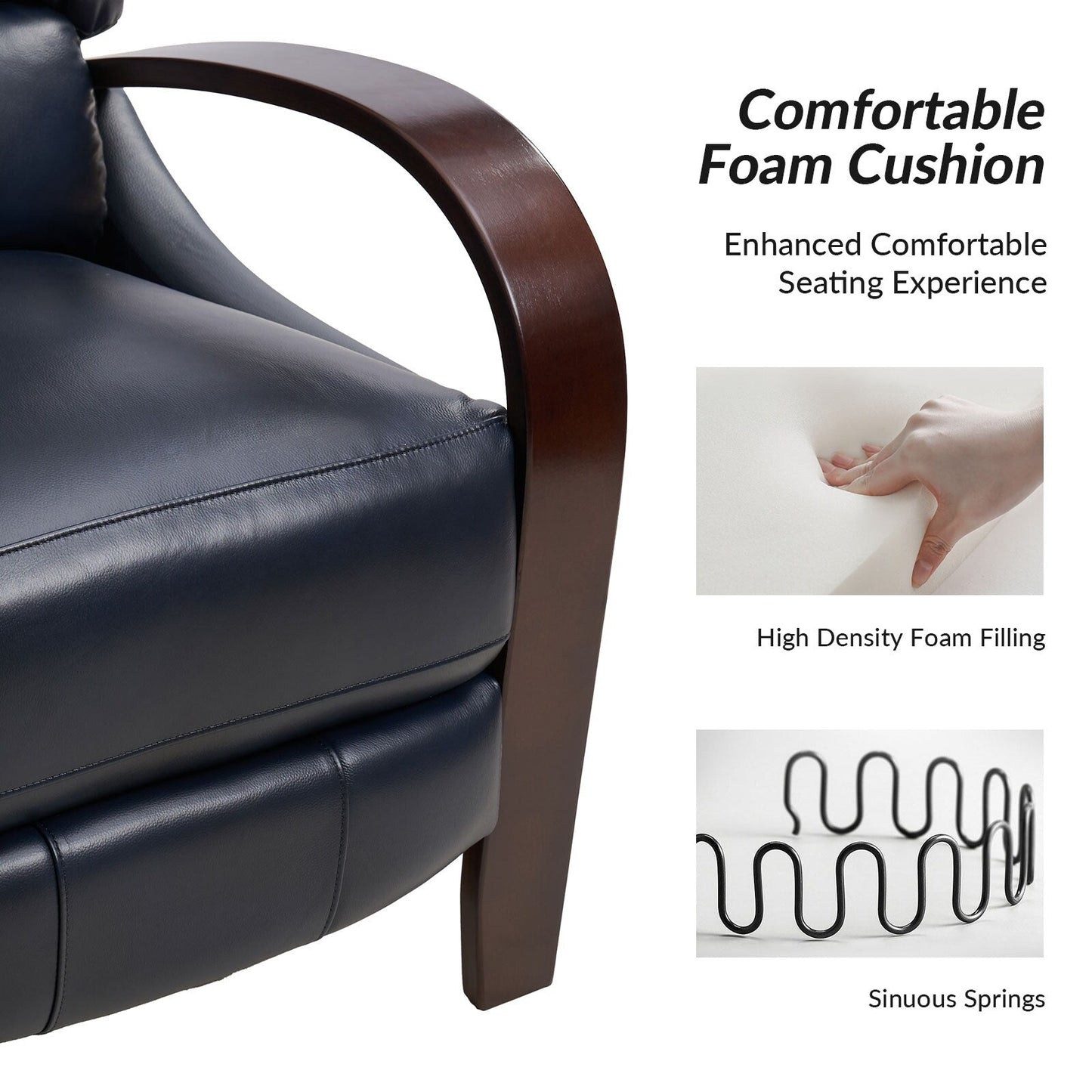 Alex Mid-century Modern Cigar Genuine Leather Manual Recliner with Wooden Curved Arms, Set of 2