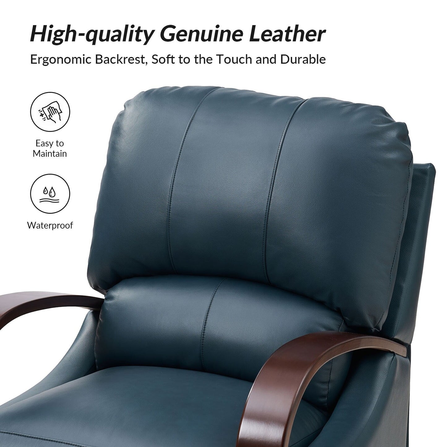 Alex Mid-century Modern Cigar Genuine Leather Manual Recliner with Wooden Curved Arms, Set of 2