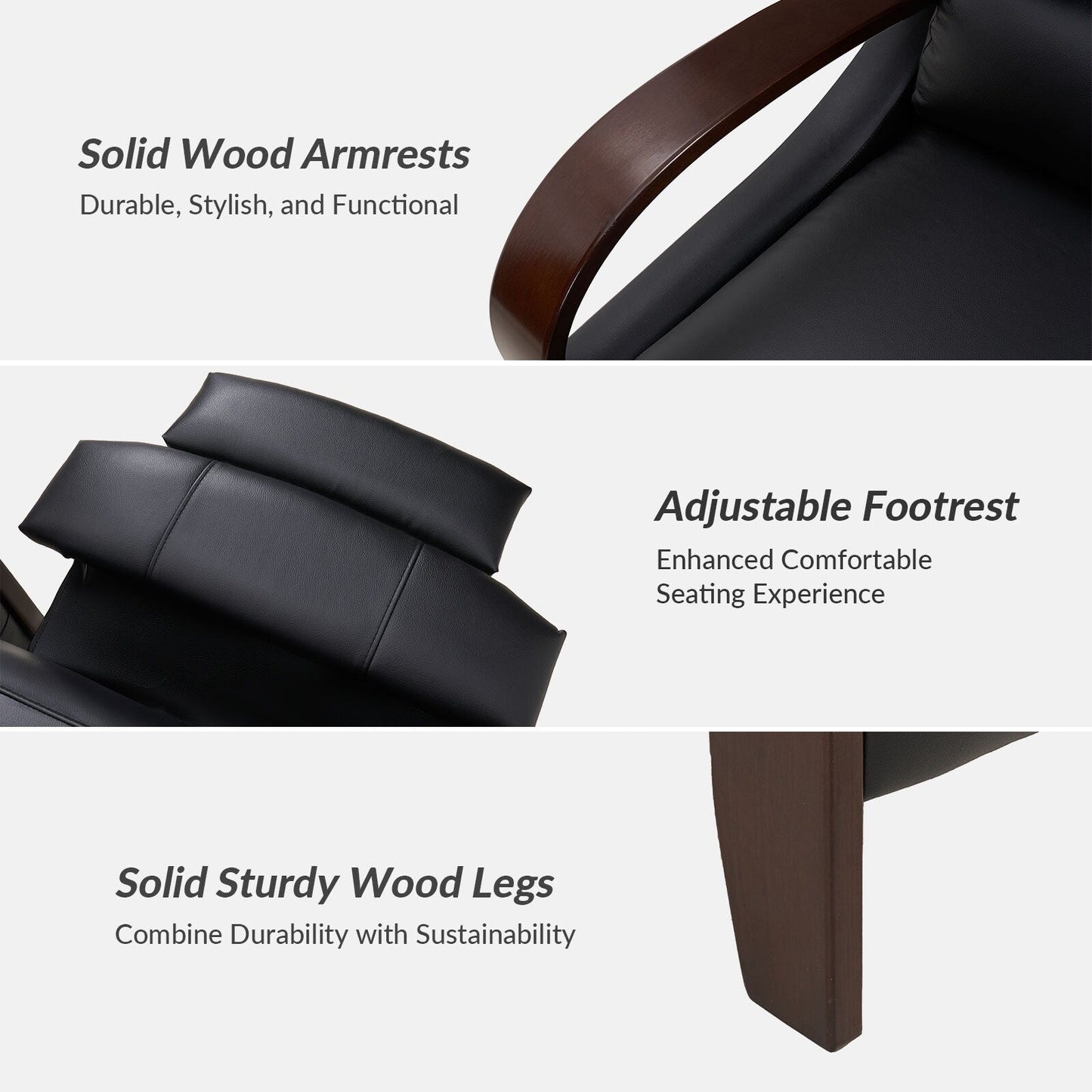 Alex Mid-century Modern Cigar Genuine Leather Manual Recliner with Wooden Curved Arms, Set of 2